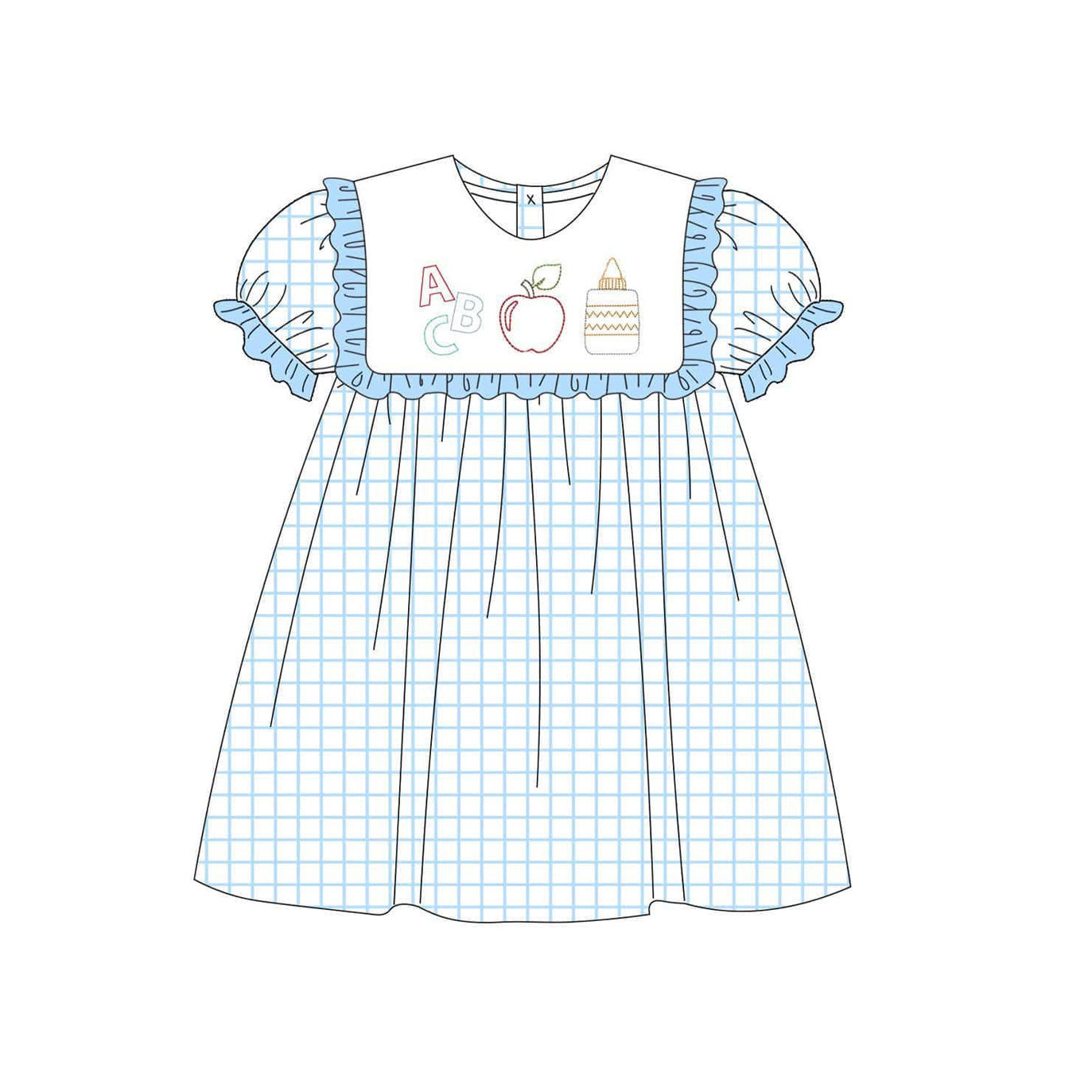 ABC glue apple plaid kids girls back to school dress