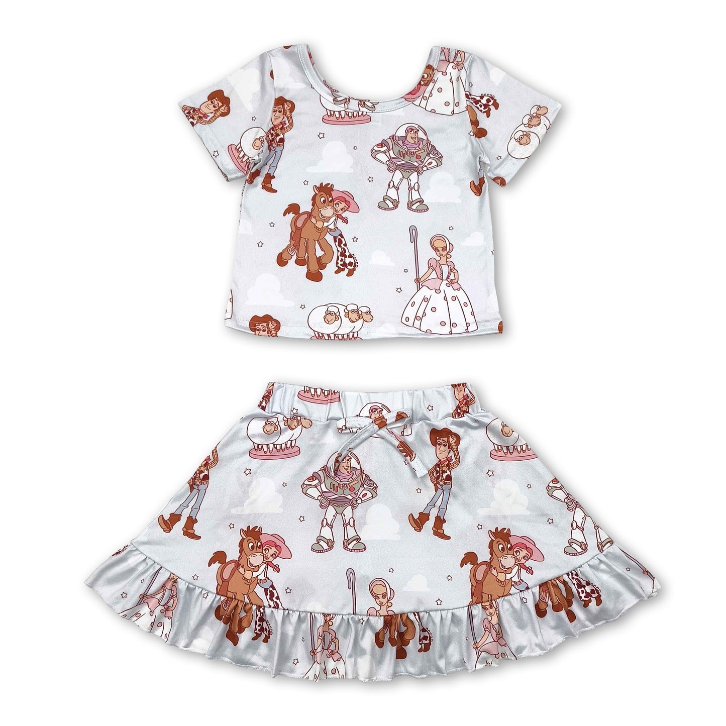 Short sleeves sheep toy top skirt kids girls clothes