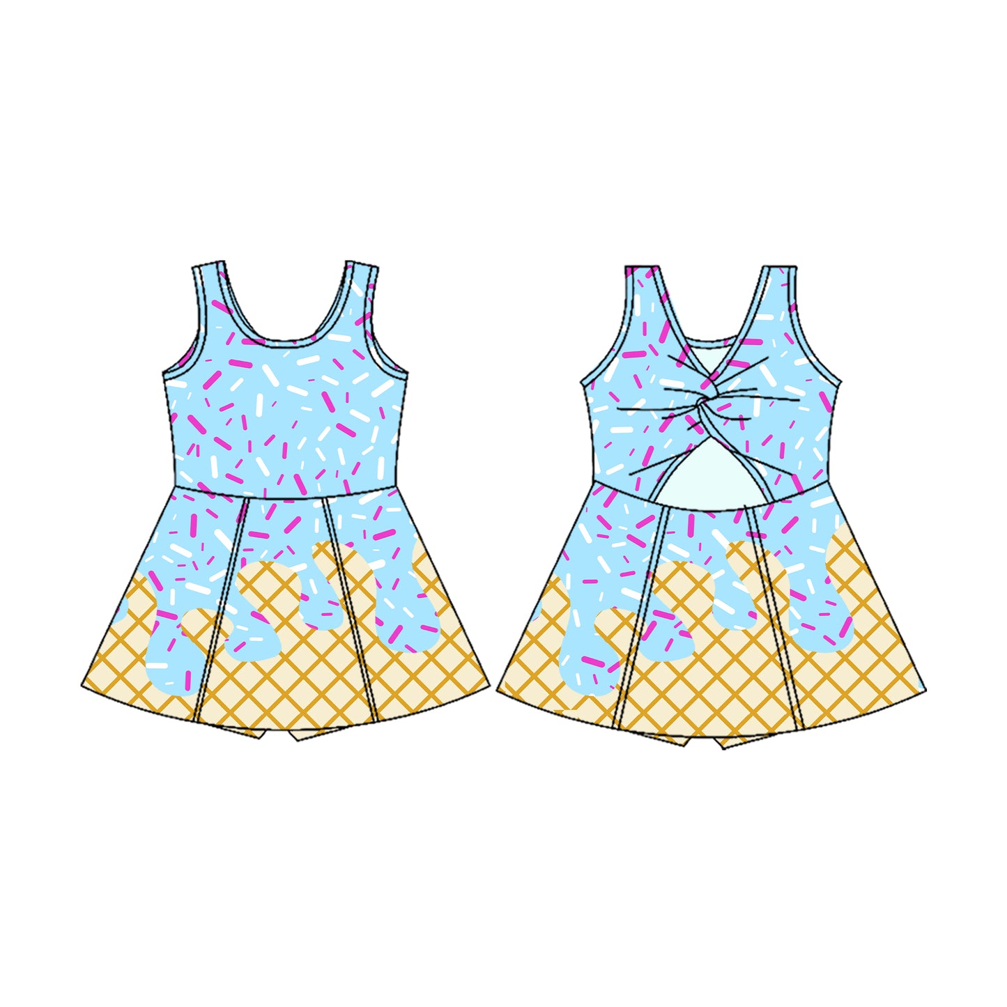 Sleeveless light blue sprinkle ice cream girls athletic dress