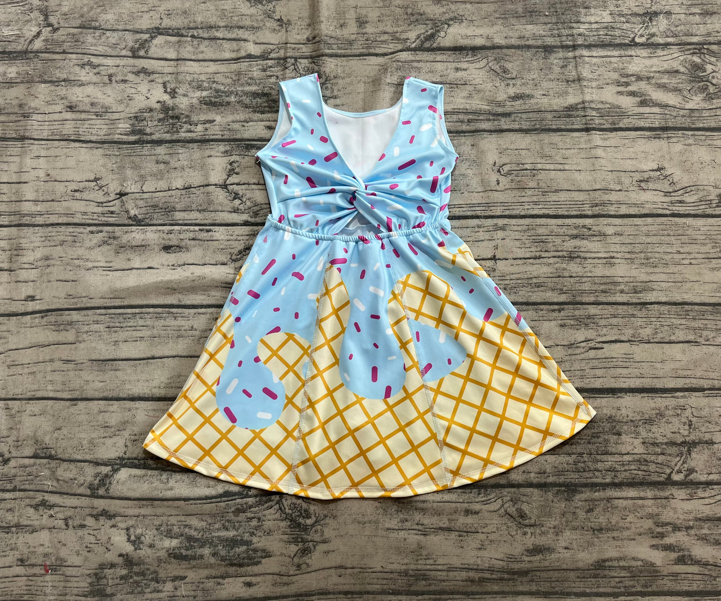 Sleeveless light blue sprinkle ice cream girls athletic dress