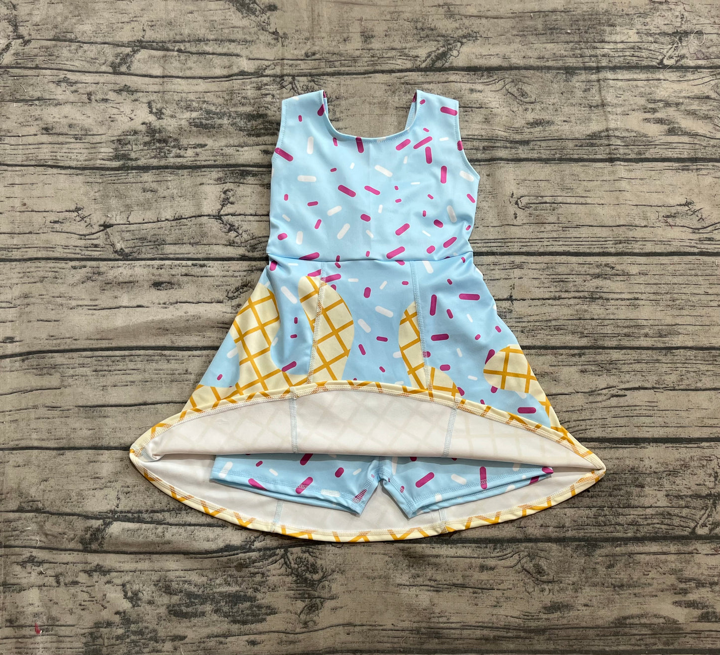 Sleeveless light blue sprinkle ice cream girls athletic dress
