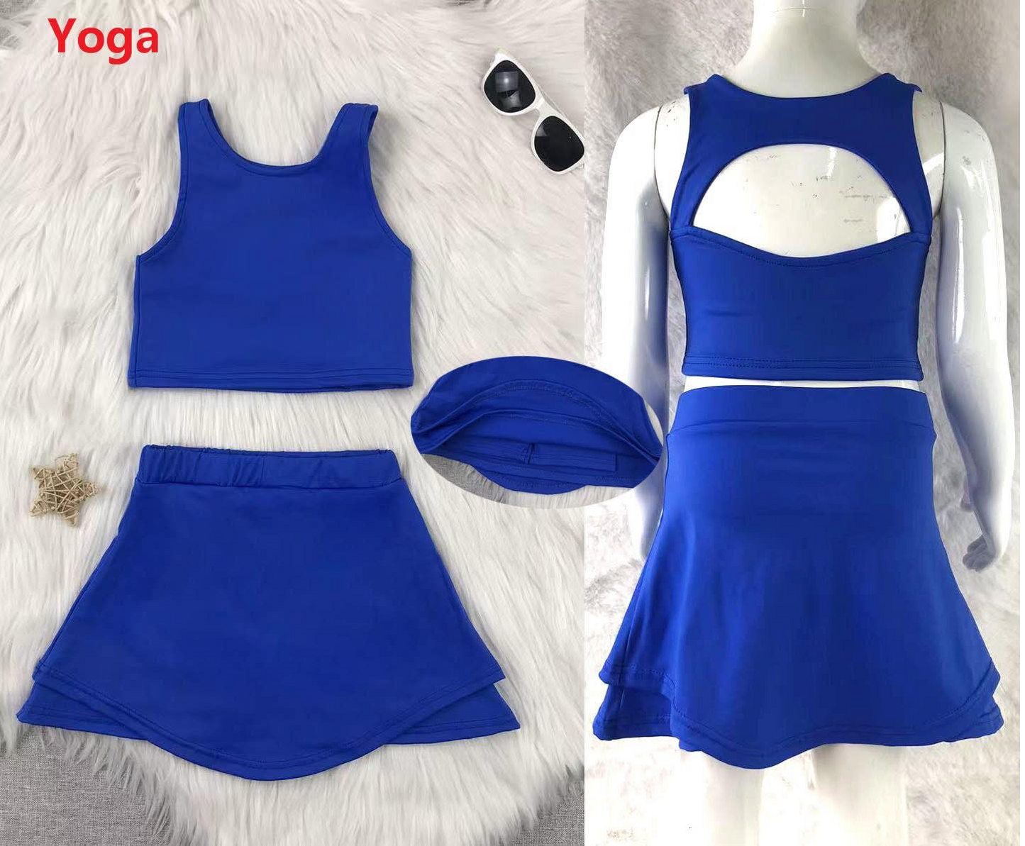 Blue sleeveless crop top skirt girls activewear set