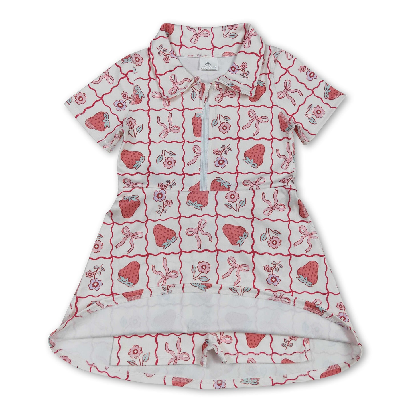 strawberry bow floral zipper kids girls polo athletic dress