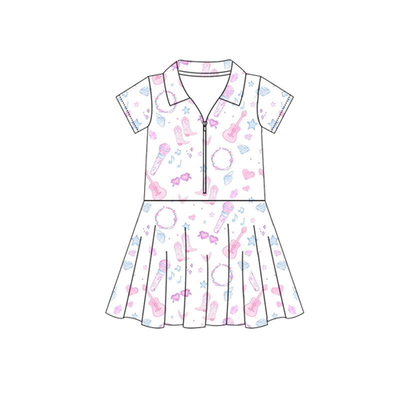Guitar heart zipper singer girls polo athletic dress