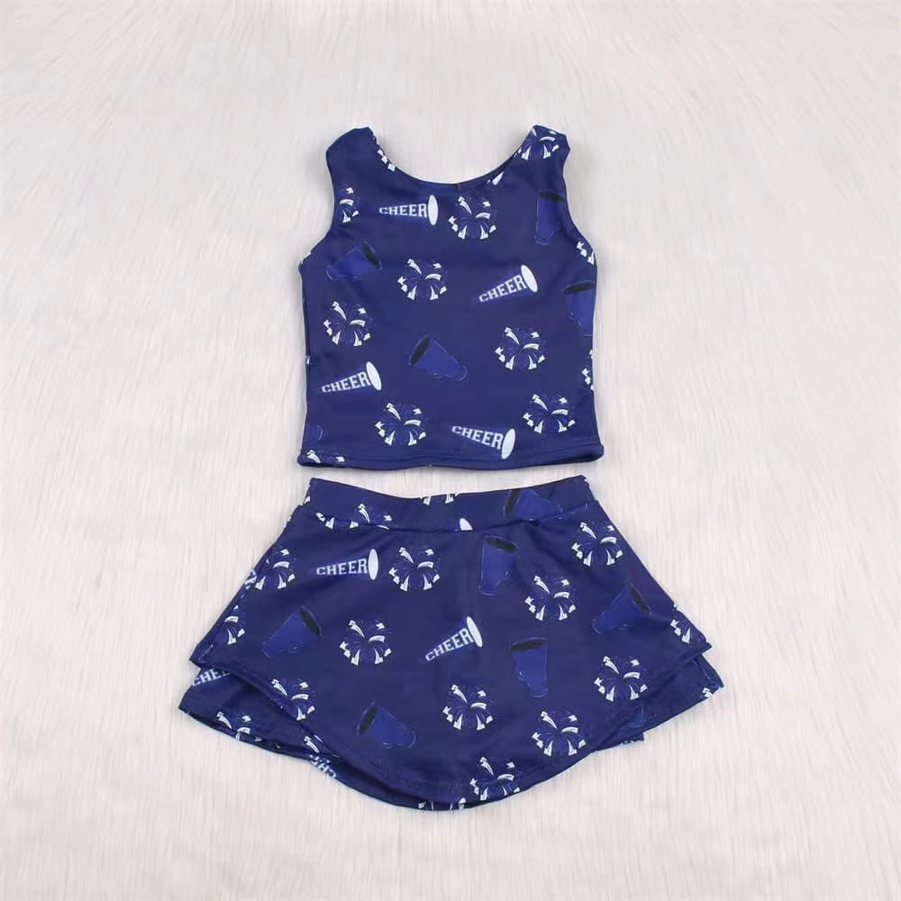 Navy sleeveless cheer top skirt girls activewear set