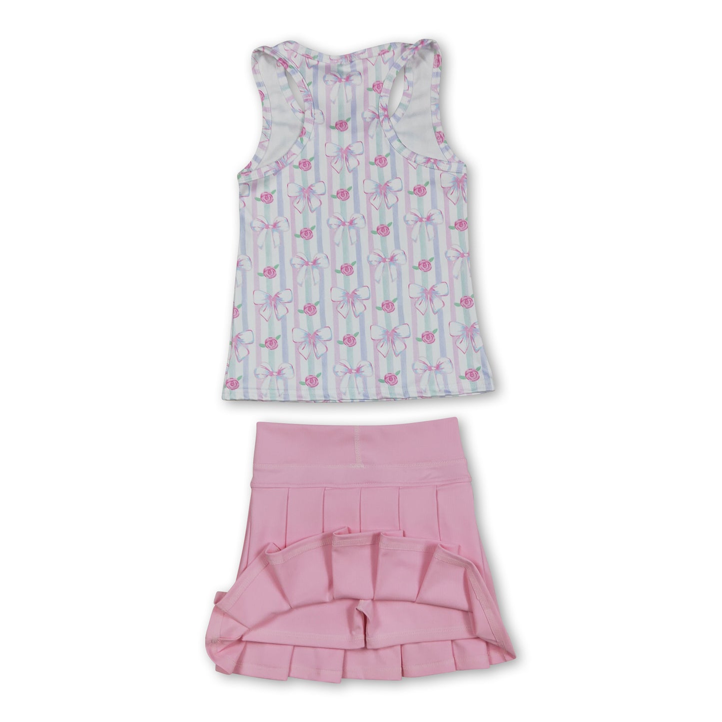 Stripe floral bow top skirt kids girls activewear set