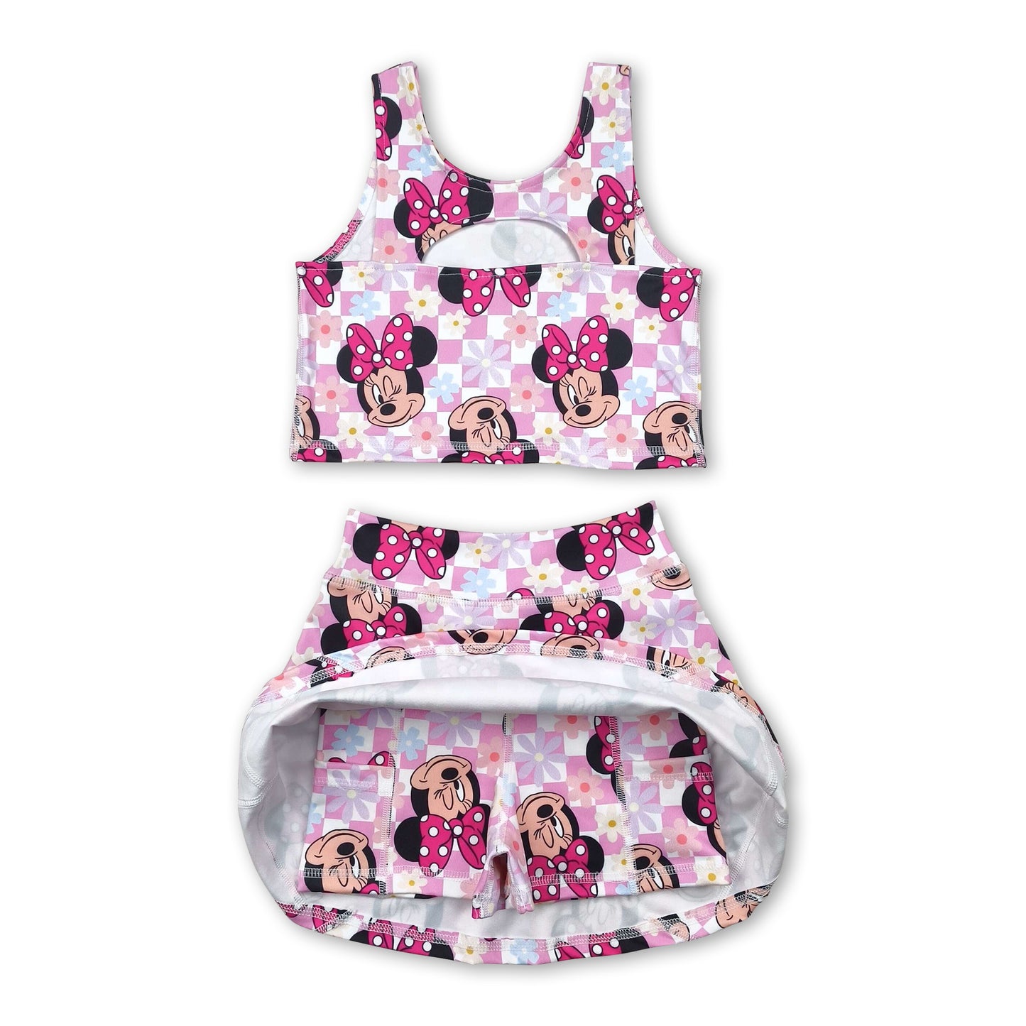 Sleeveless floral mouse top skirt kids girls activewear