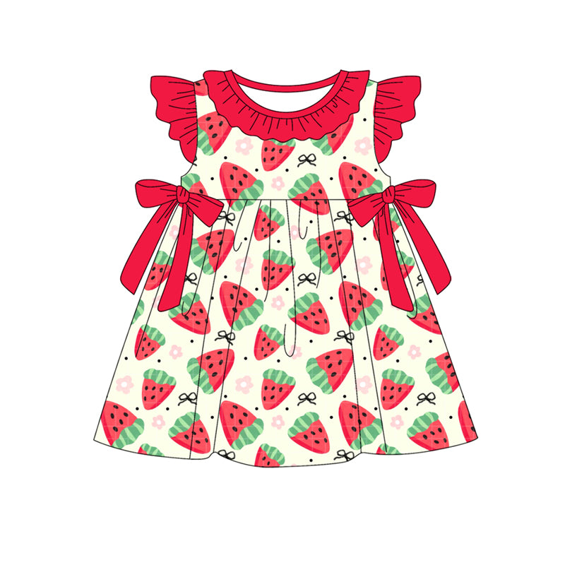Flutter sleeves watermelon bow baby girls summer dresses