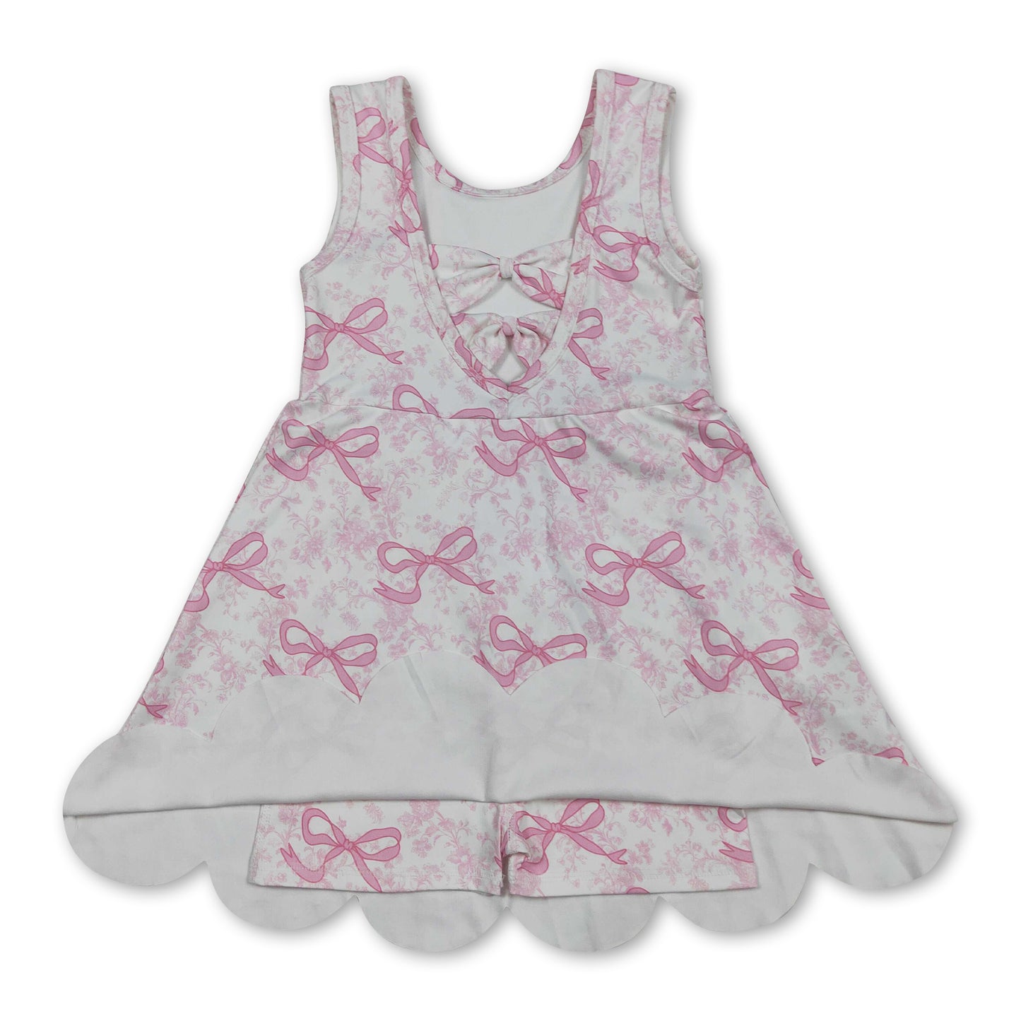 Sleeveless floral pink bow girls summer athletic dress