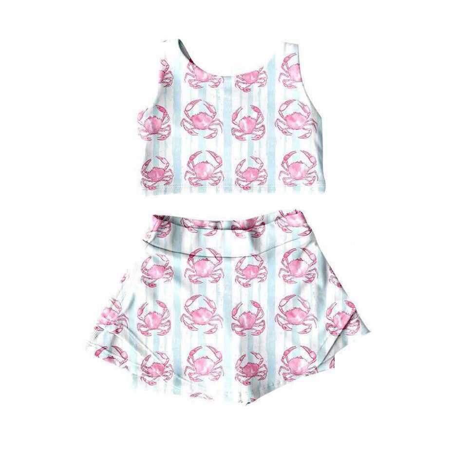 Sleeveless stripe crab top skirt girls summer activewear