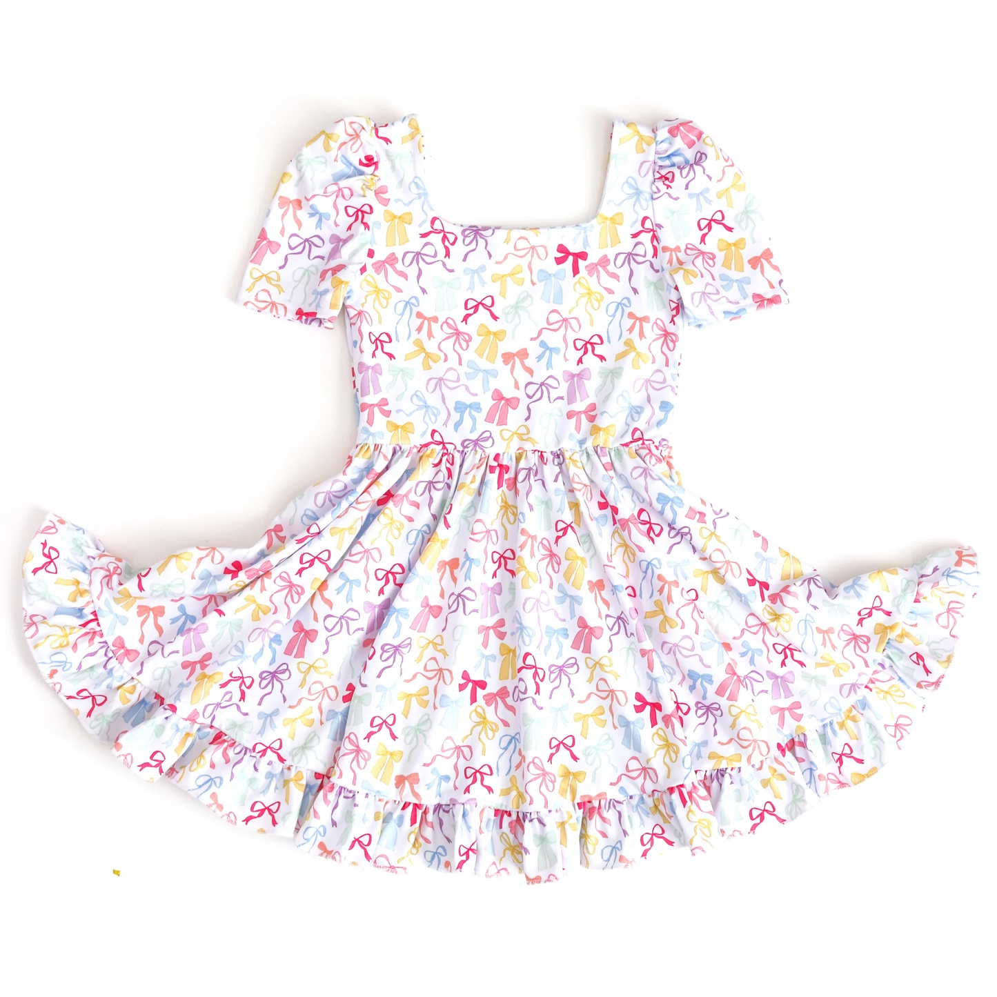 Short sleeves colorful bow ruffle baby girls summer dress