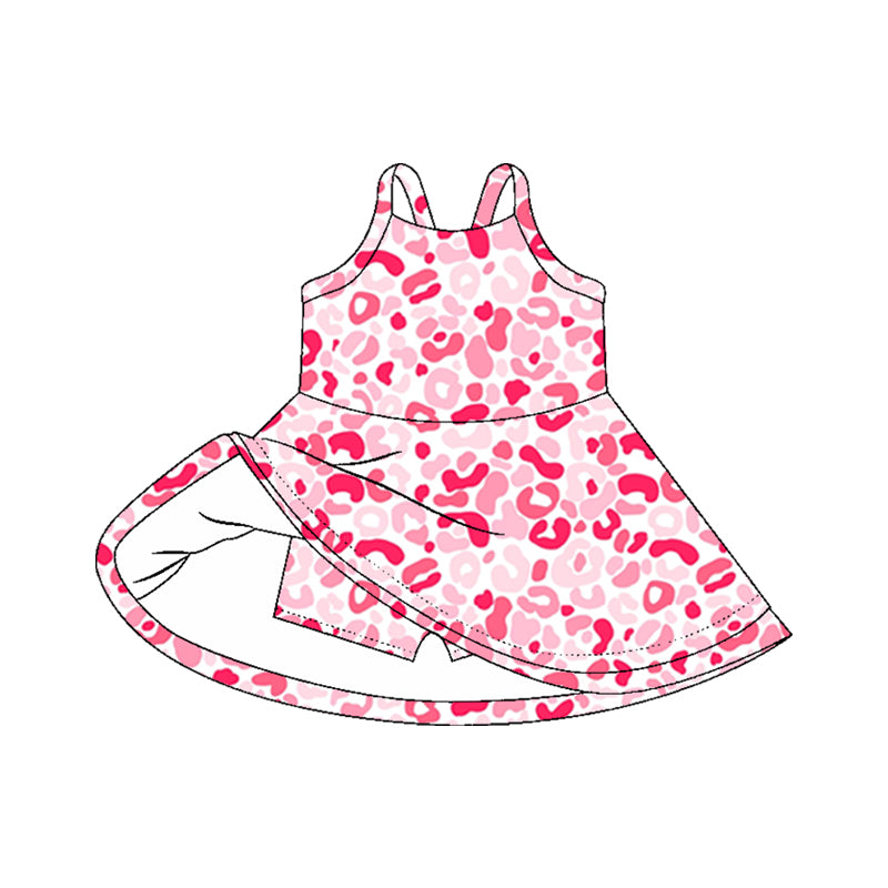 Straps pink leopard kids girls athletic dress
