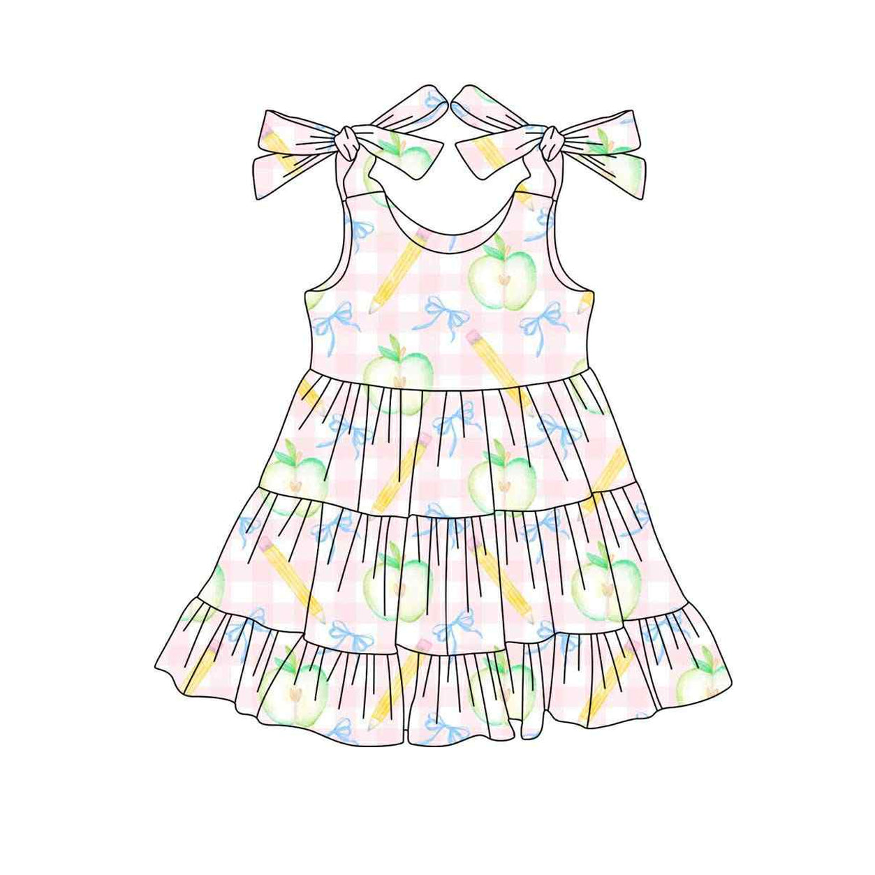 Straps plaid apple pencil girls back to school dress