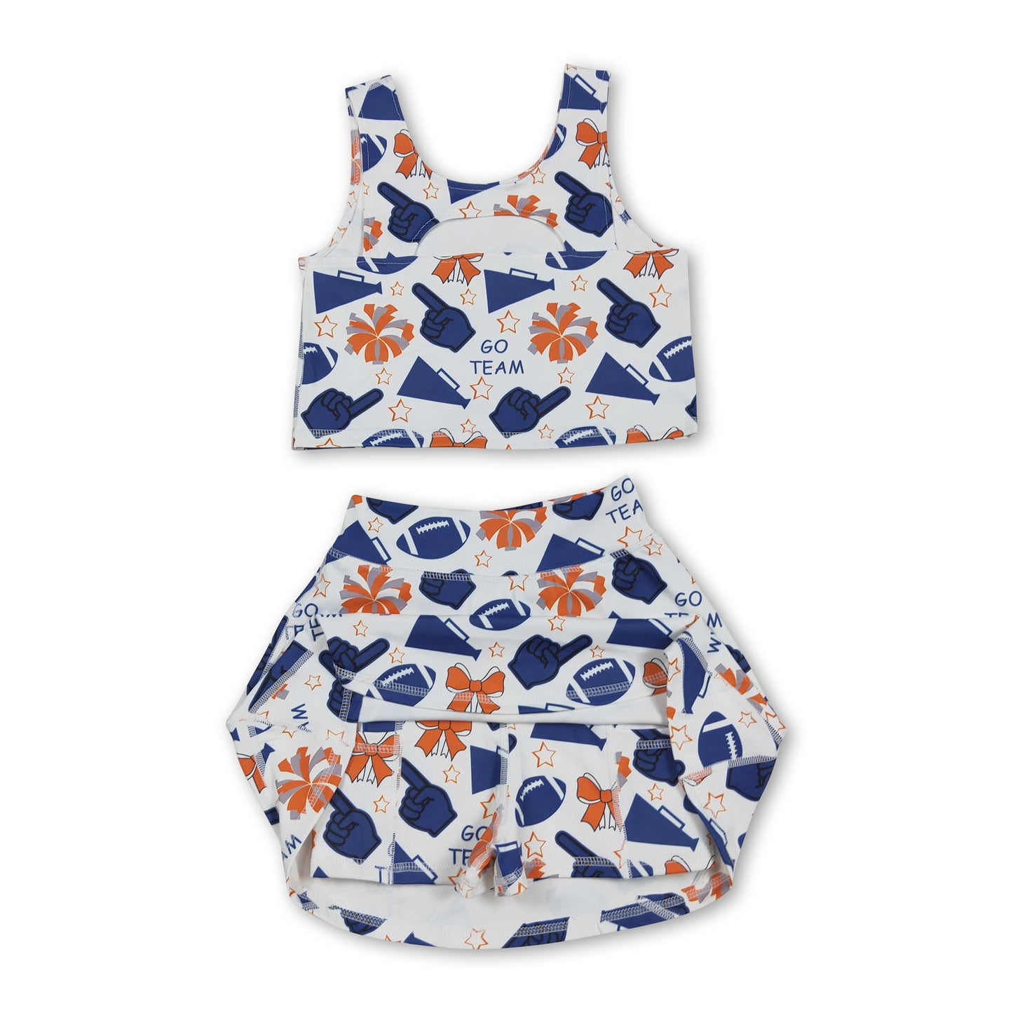 Orange navy football top skirt girls activewear team set