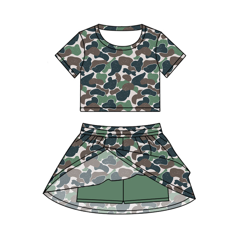 Green camo short sleeves top skorts kids girls clothing