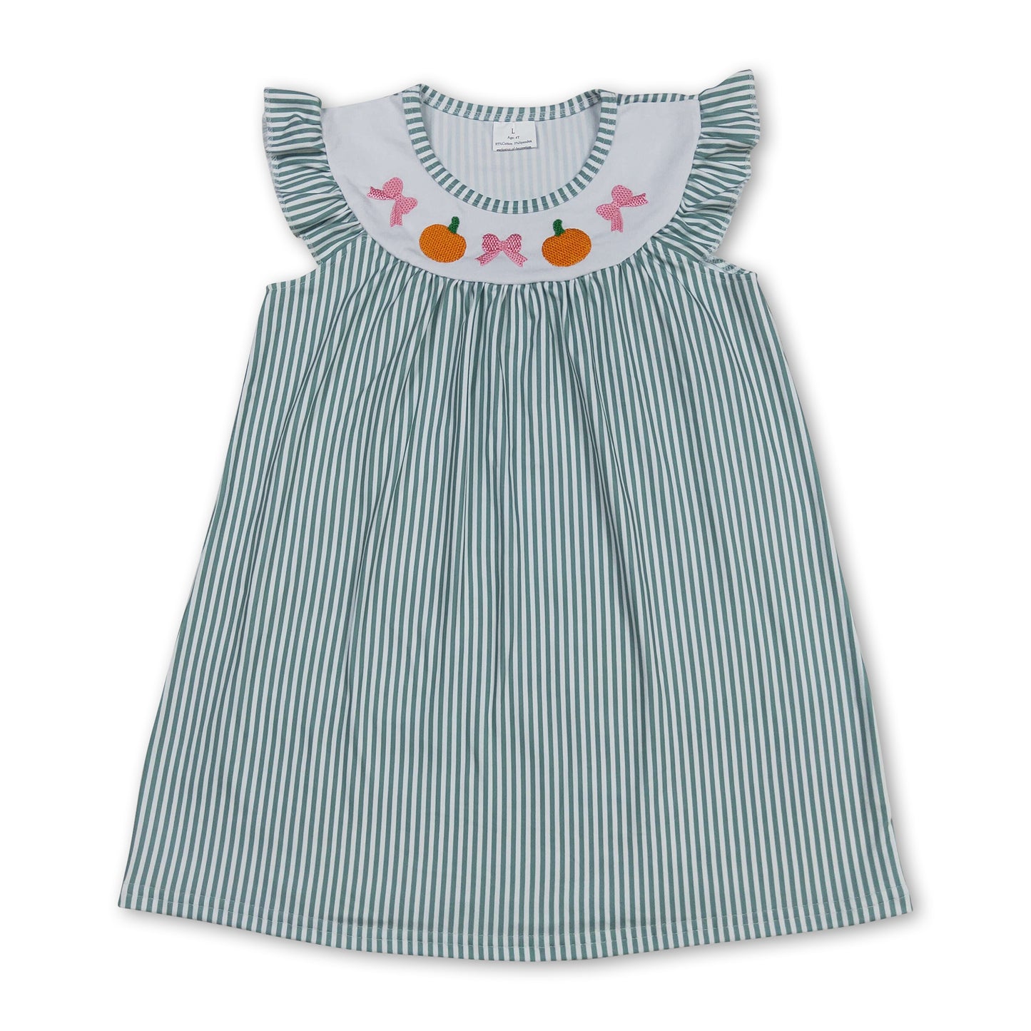 Pumpkin bow green stripe baby girls fall dresses