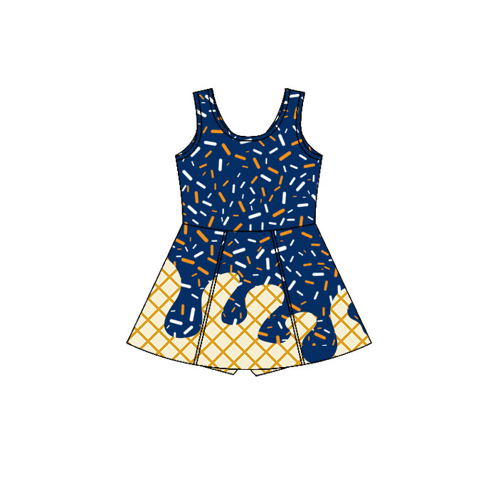 Sleeveless blue orange ice cream sprinkle girls athletic dress