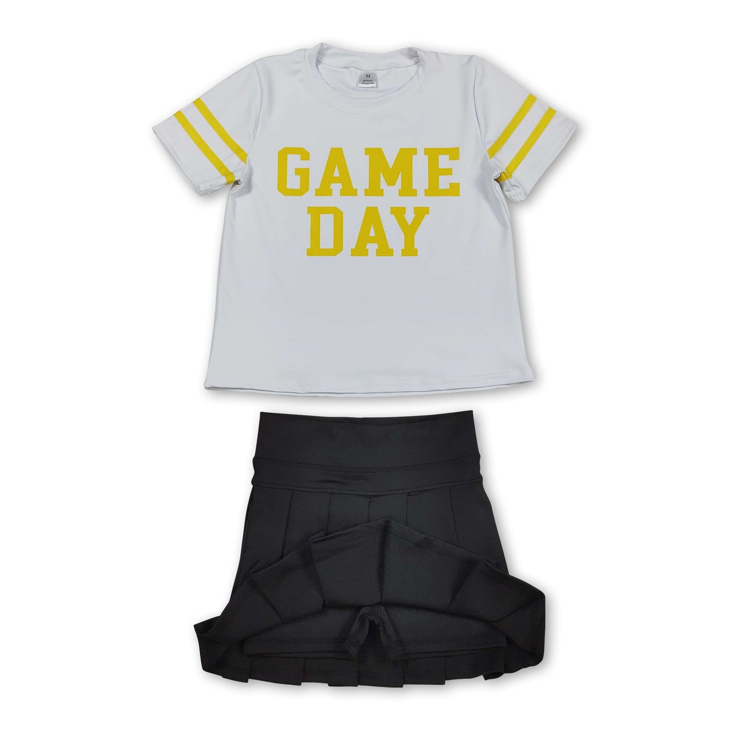 Yellow game day top black pleated skirt girls team clothes