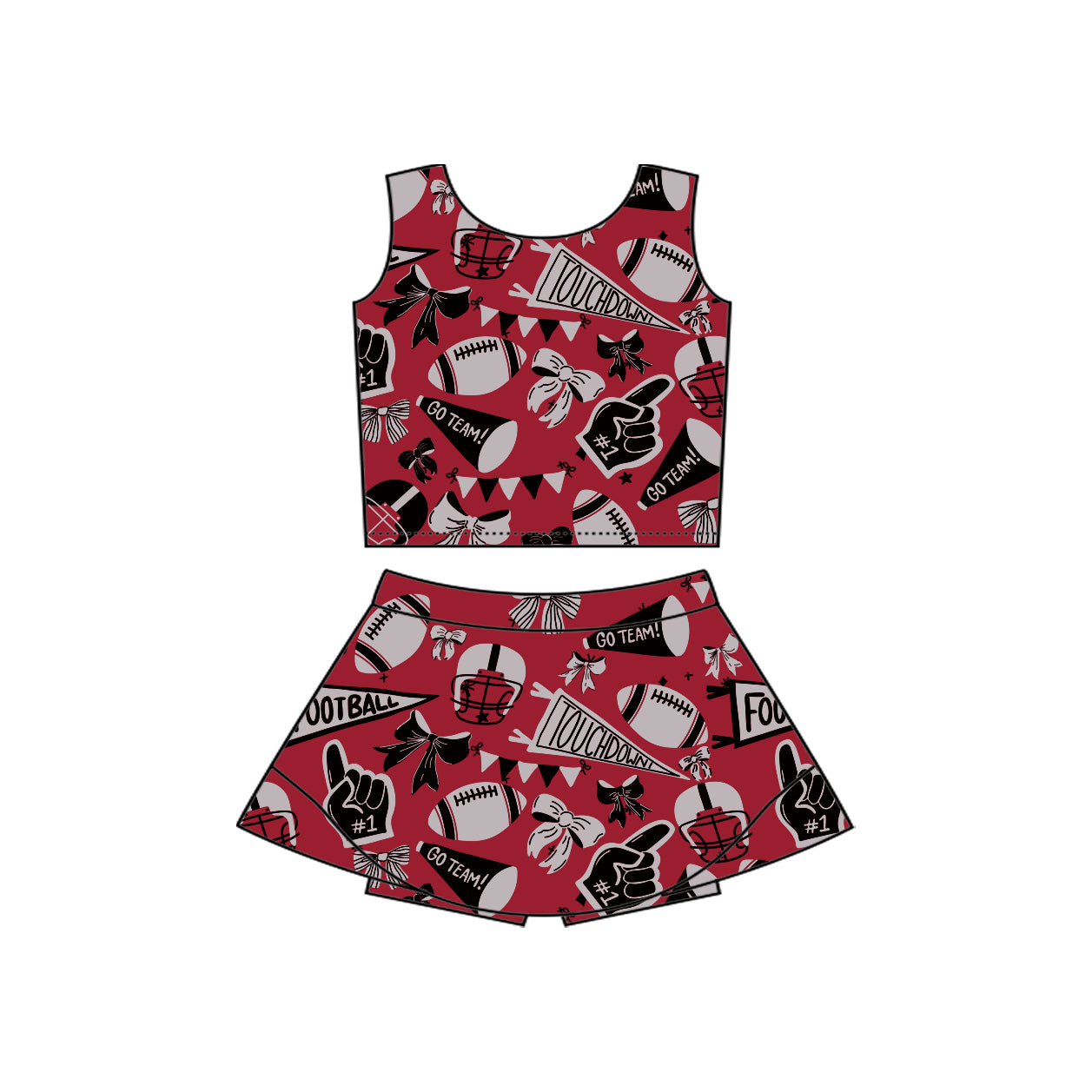 Maroon bow football top skirt girls activewear team set