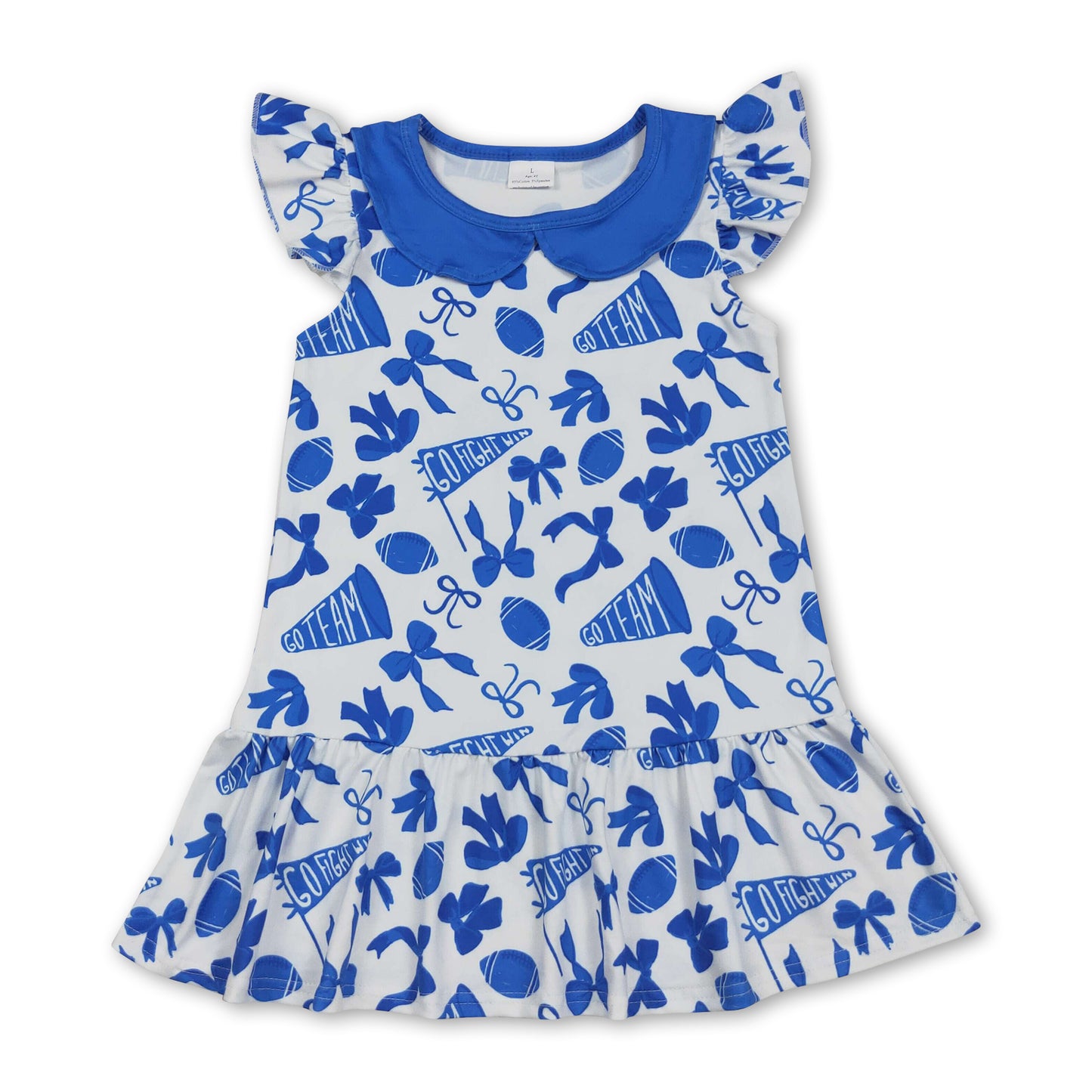 Flutter sleeves blue bow football go team kids girls dresses