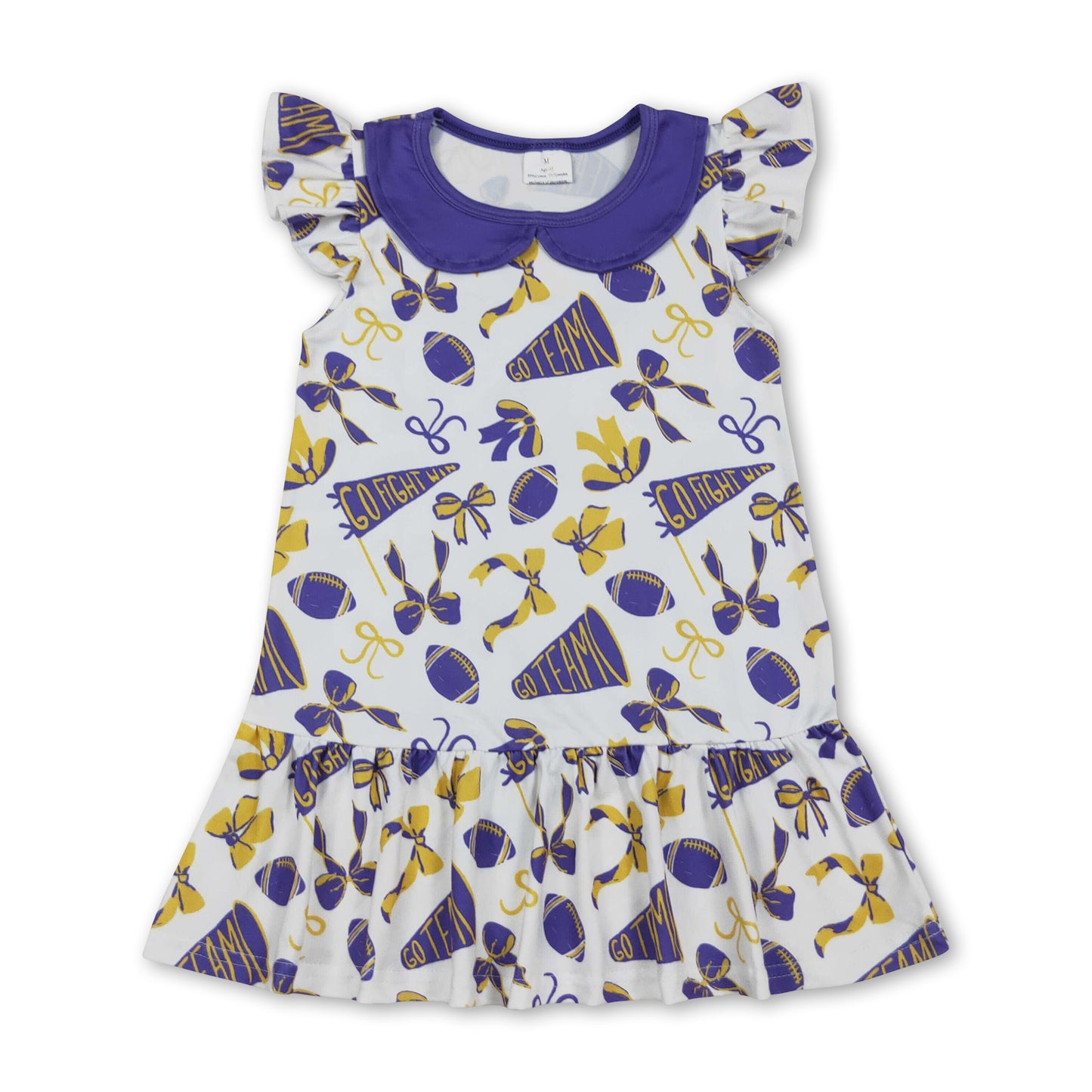 Flutter sleeves purple bow football go team kids girls dresses