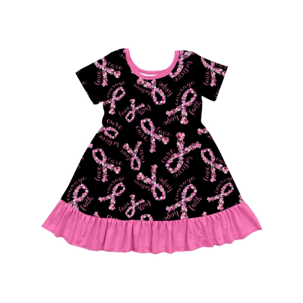Short sleeves floral love care ruffle kids girls dresses