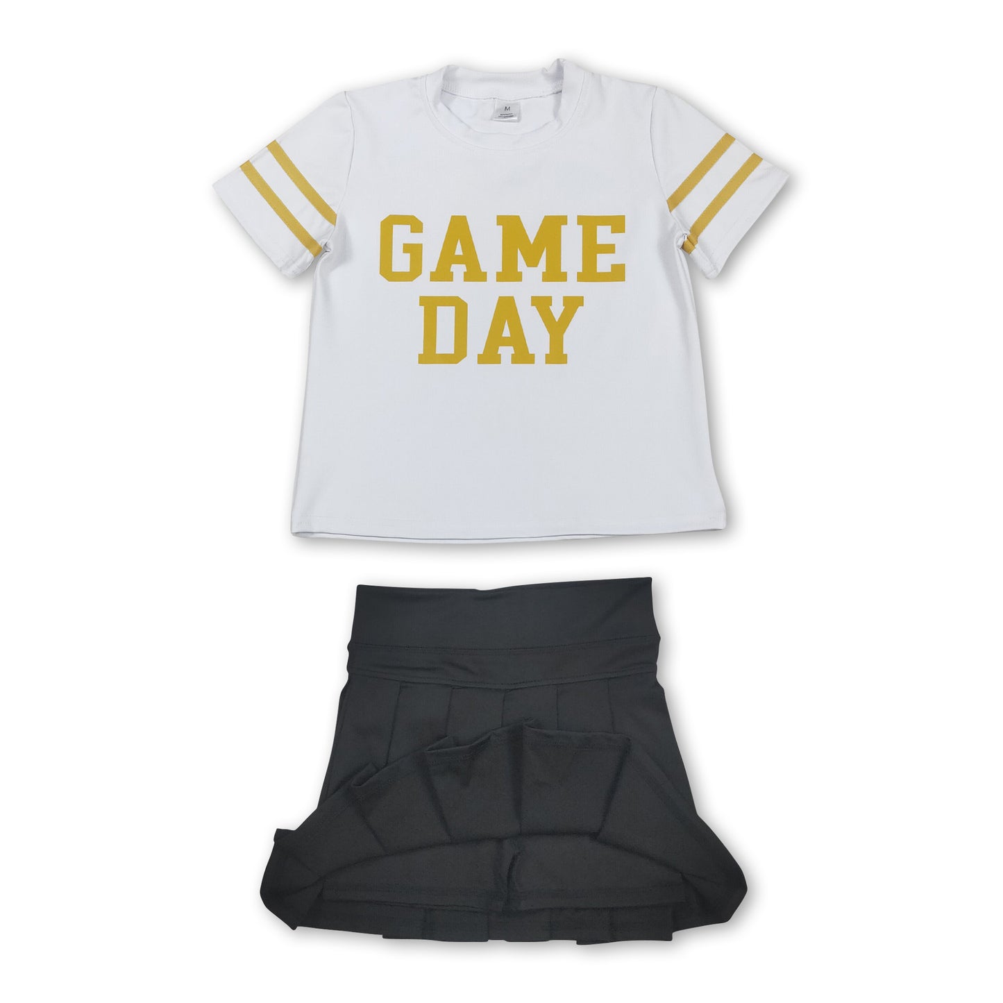 Short sleeves game day top black pleated skirt girls team clothes