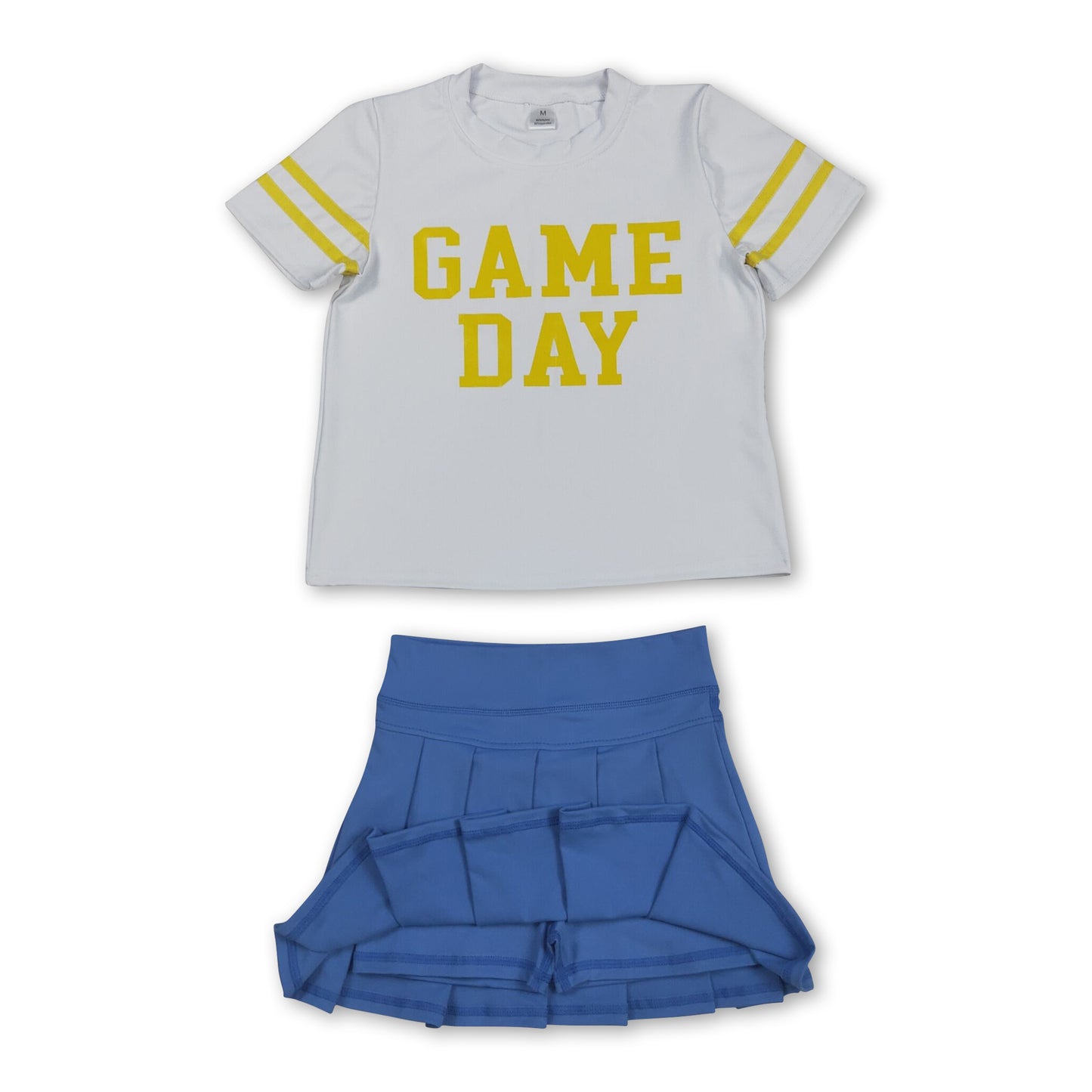Yellow game day top blue pleated skirt girls team clothes