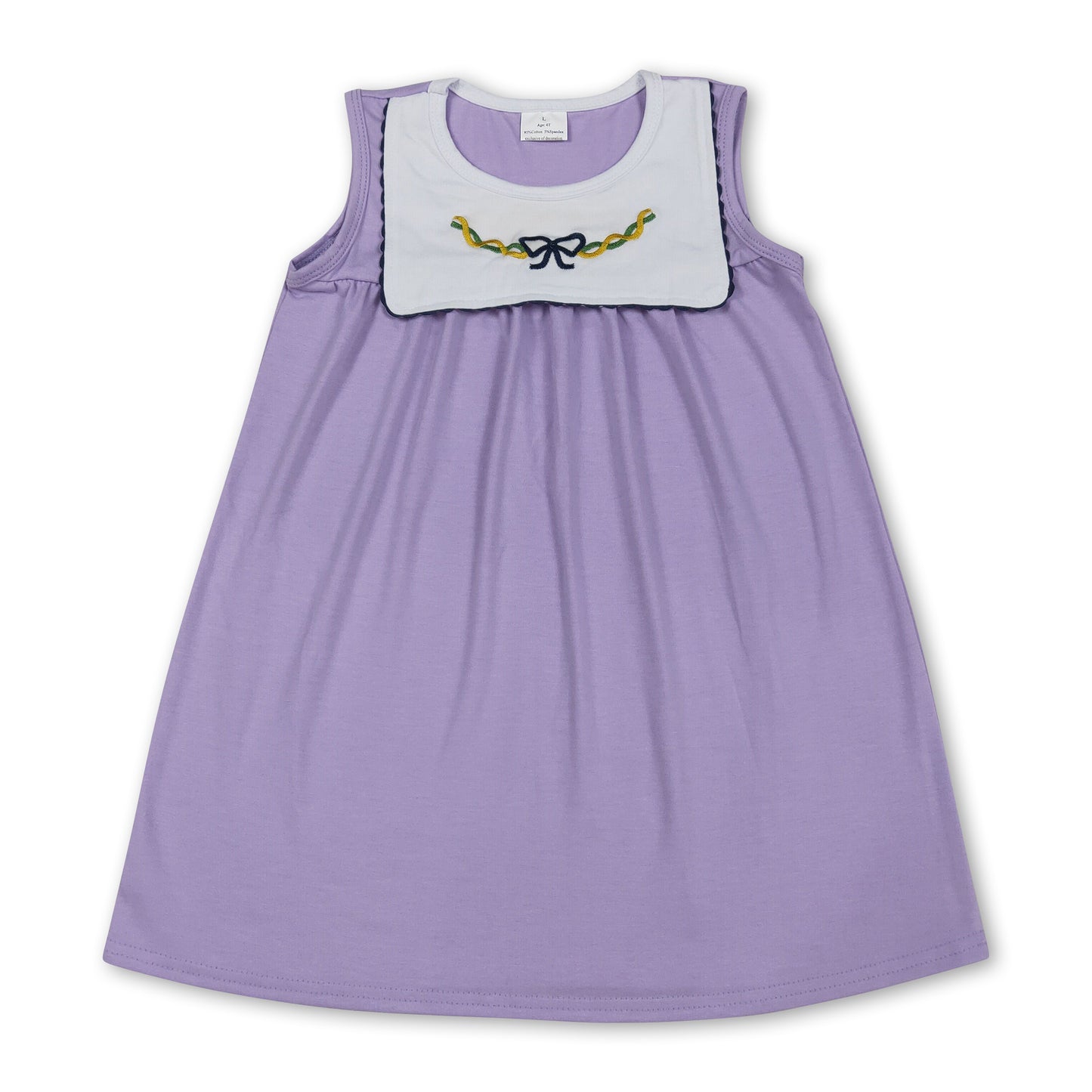 purple green bows print sleeveless girl dress