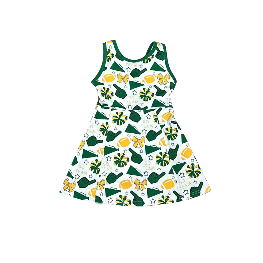 green gesture yellow bows football print sleeveless girl yoga dress