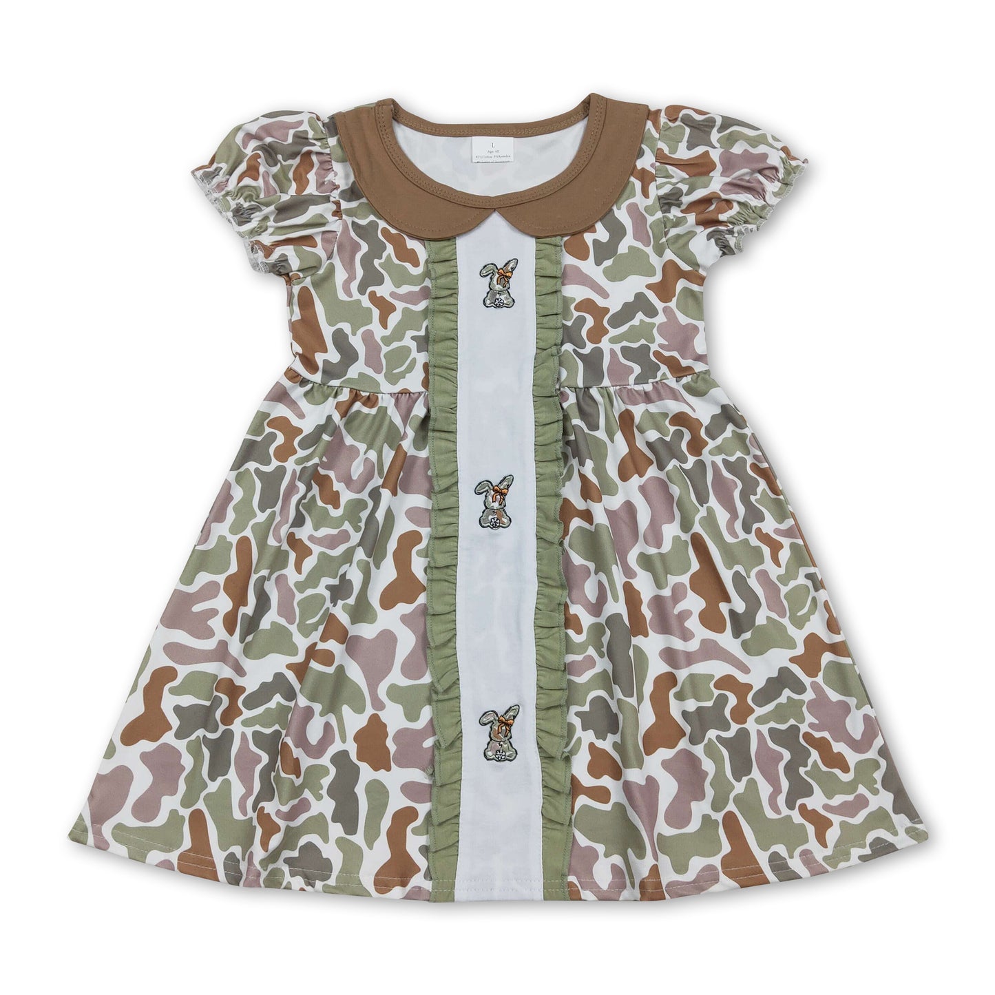 Short sleeves camo rabbit baby girl Easter dress