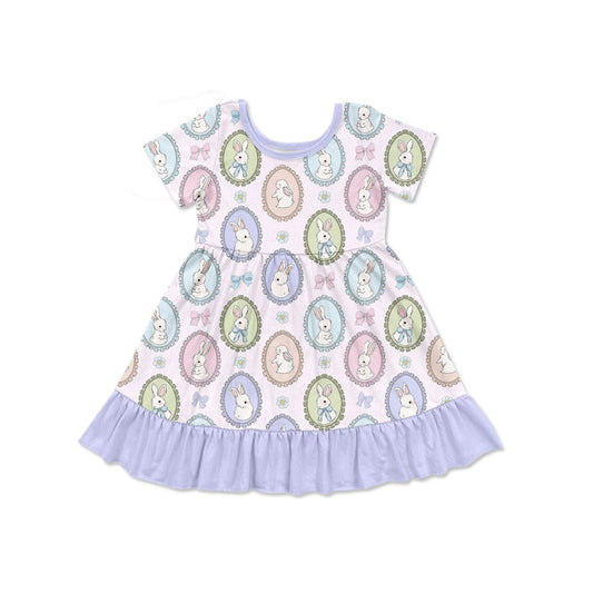 purple easter rabbit girl short sleeve dress