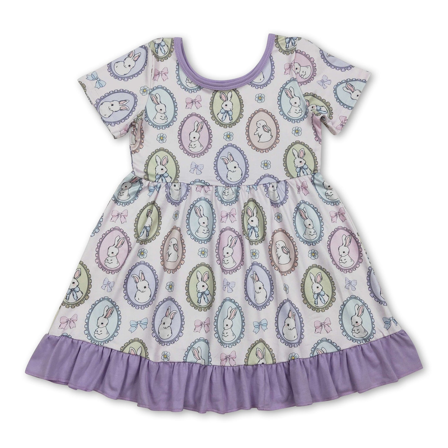 Short sleeves ruffle rabbit bow girl Easter dress