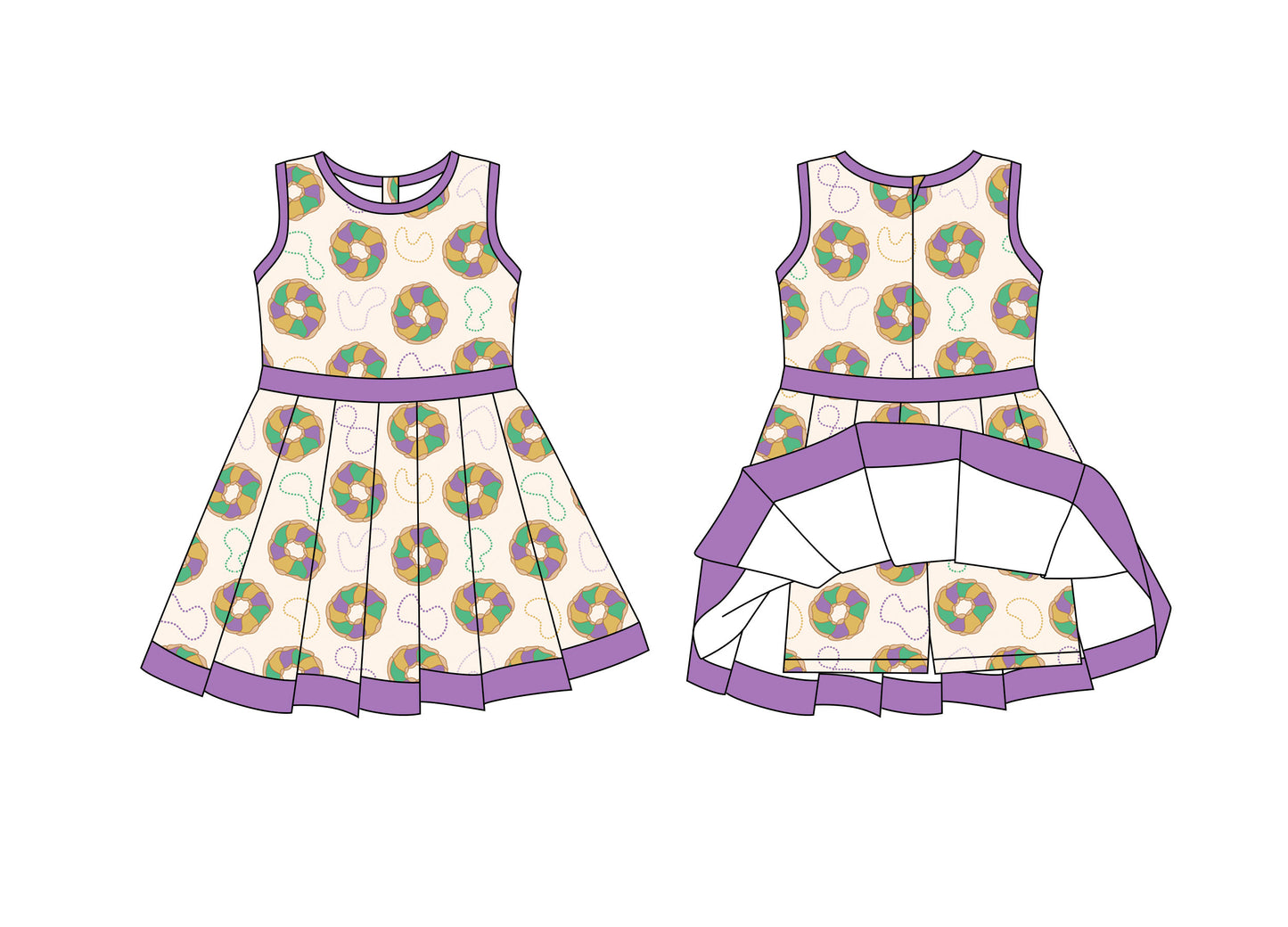 purple yellow green donut girl sleeveless yoga dress