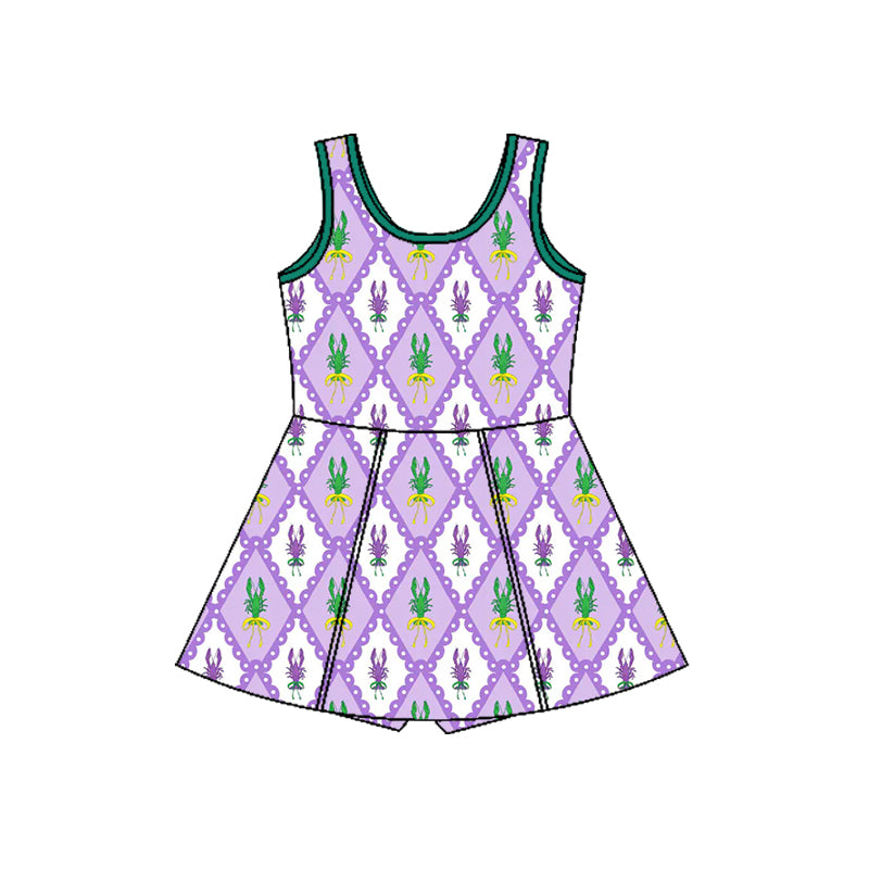 purple yellow green crab girl sleeveless yoga dress