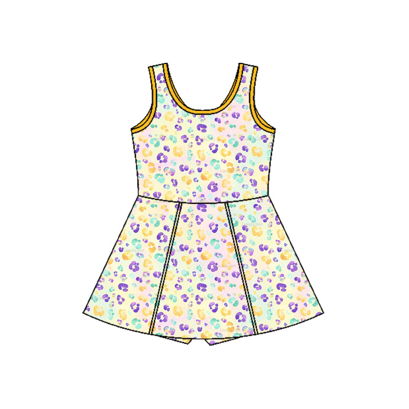 purple yellow green leopard girl sleeveless yoga dress