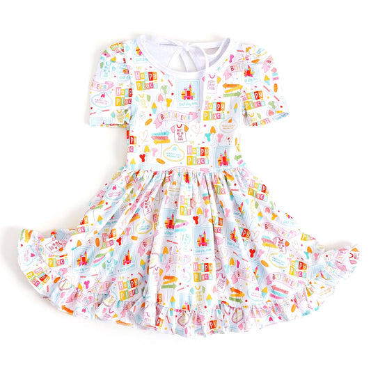 happy place pattern girl sleeveless dress