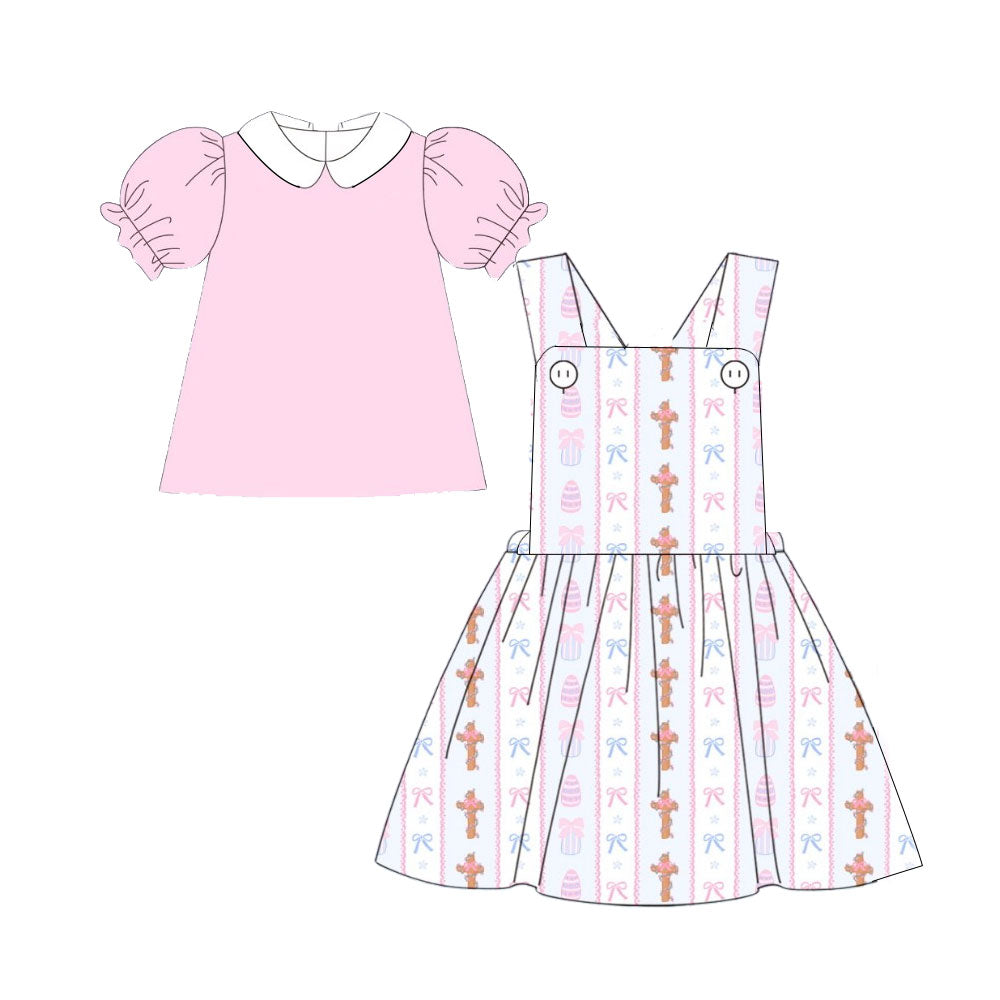 colorful bows flowers overall dress kids girls set