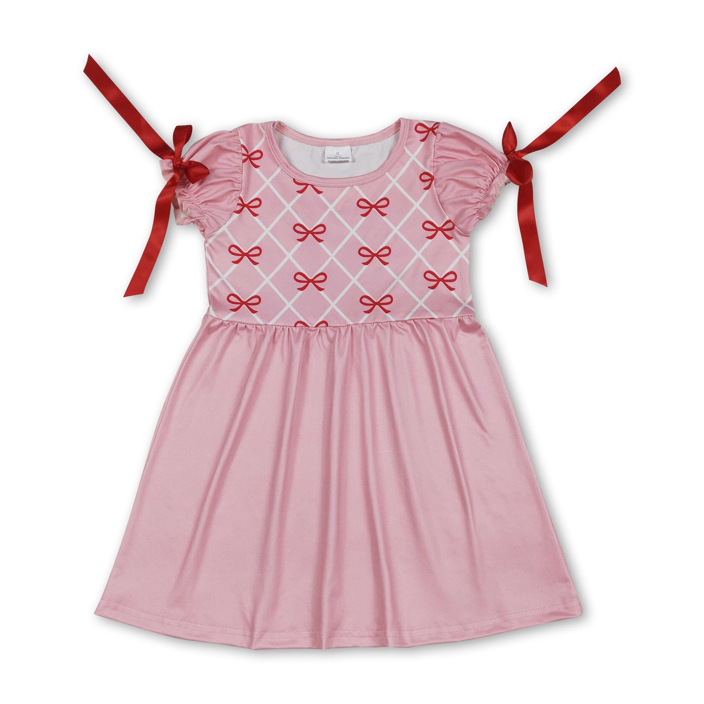 Pink short sleeves bows baby girls summer dress