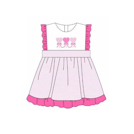 pink heart bows stripe girl sleeve less pink dress