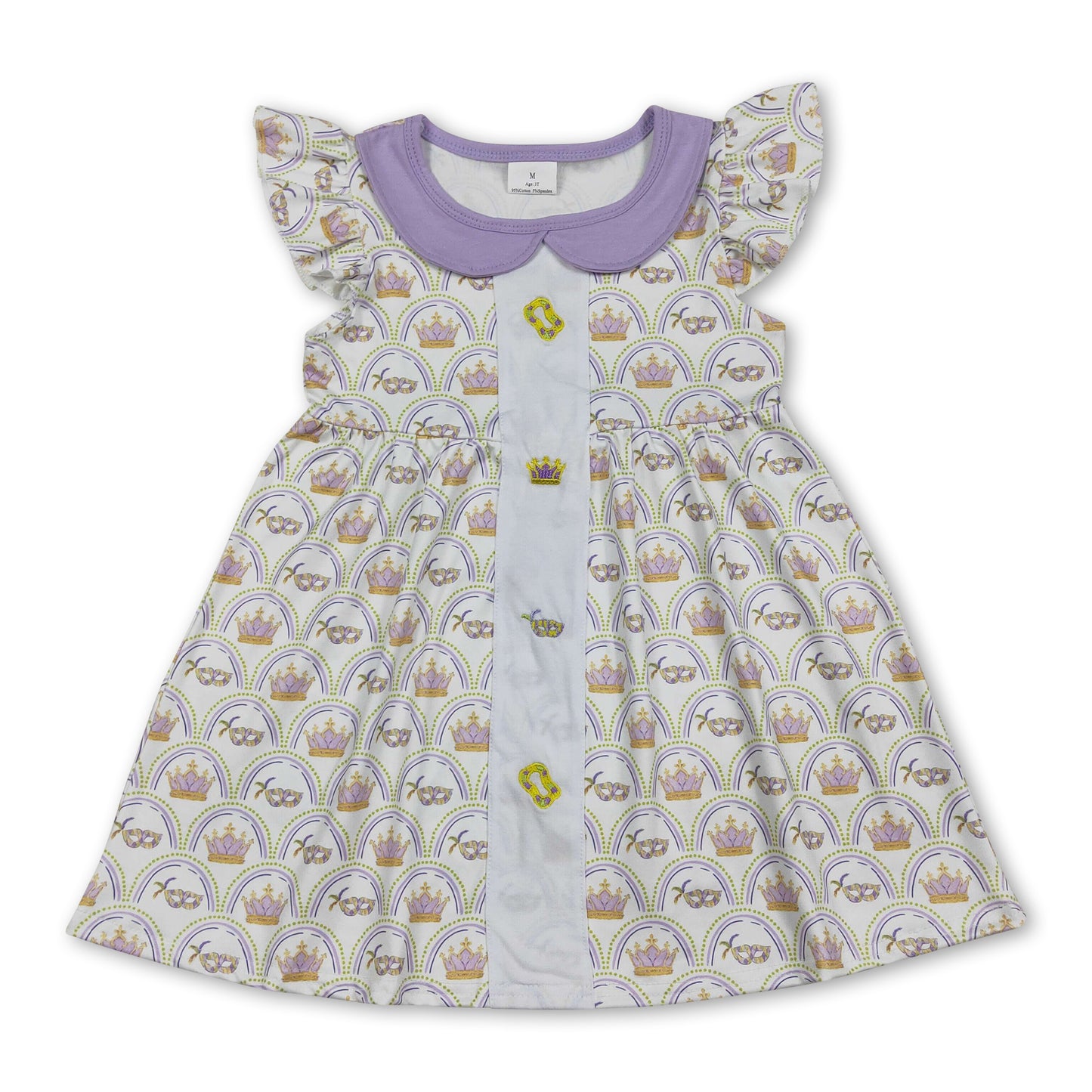 Flutter sleeves crown kids girls Mardi Gras dresses