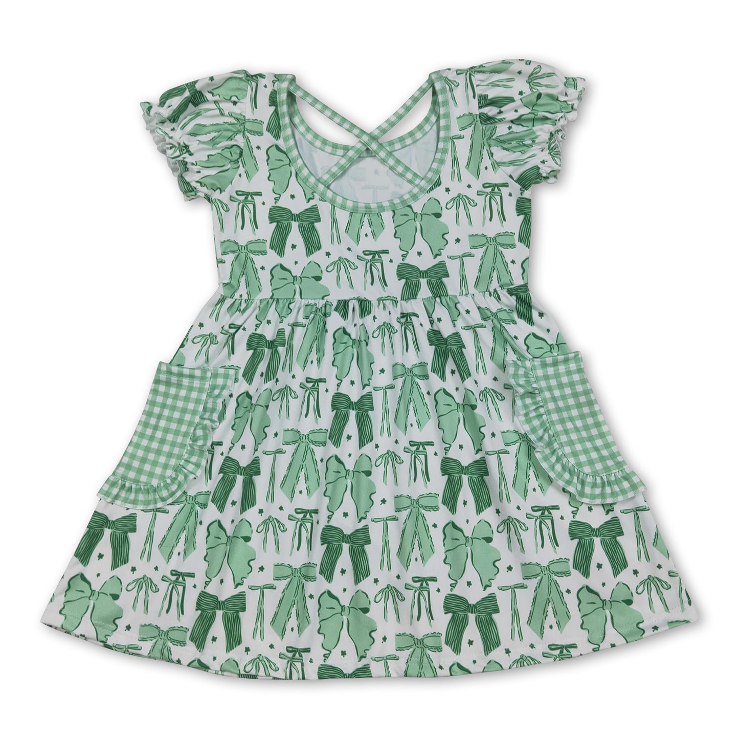 Short sleeves green bow girls St Patrick's dresses