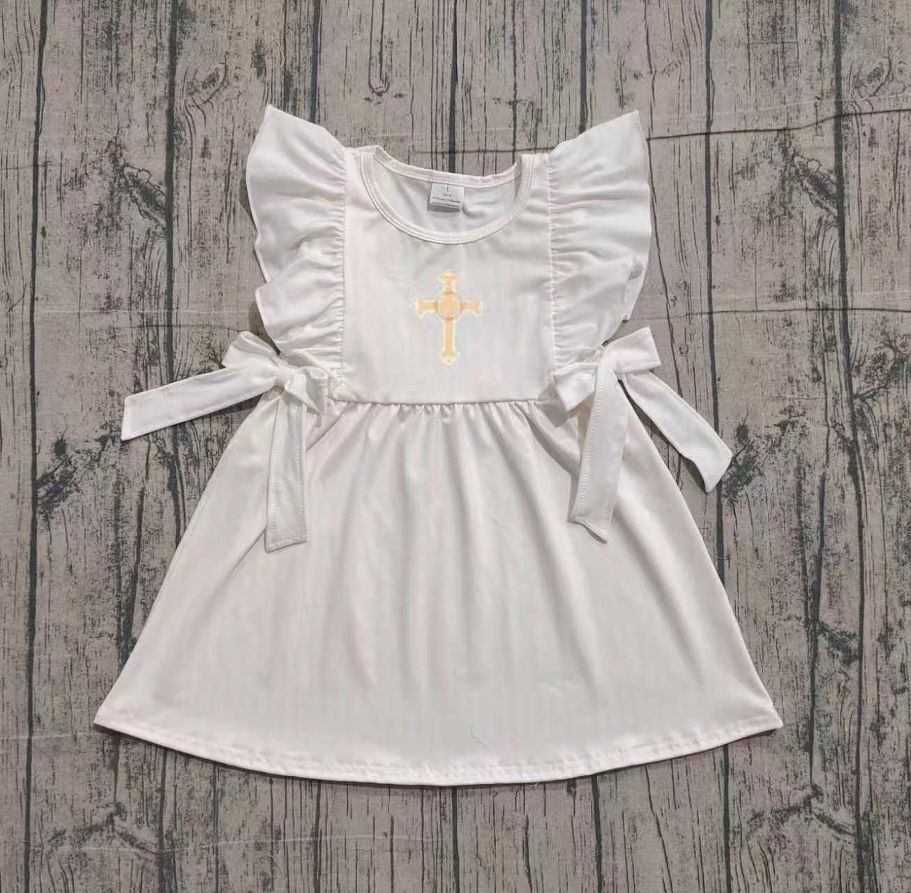 Flutter sleeves cross kids girls Easter dresses