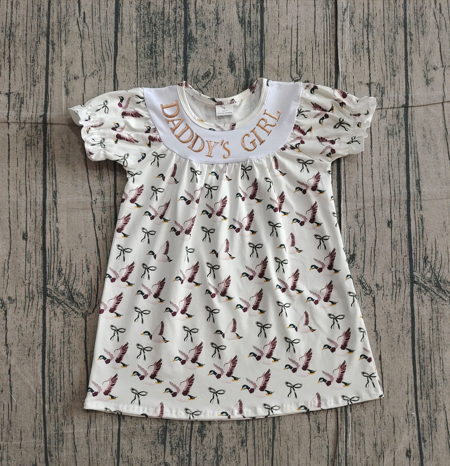 Short sleeves daddy's girl duck bow baby girls dresses