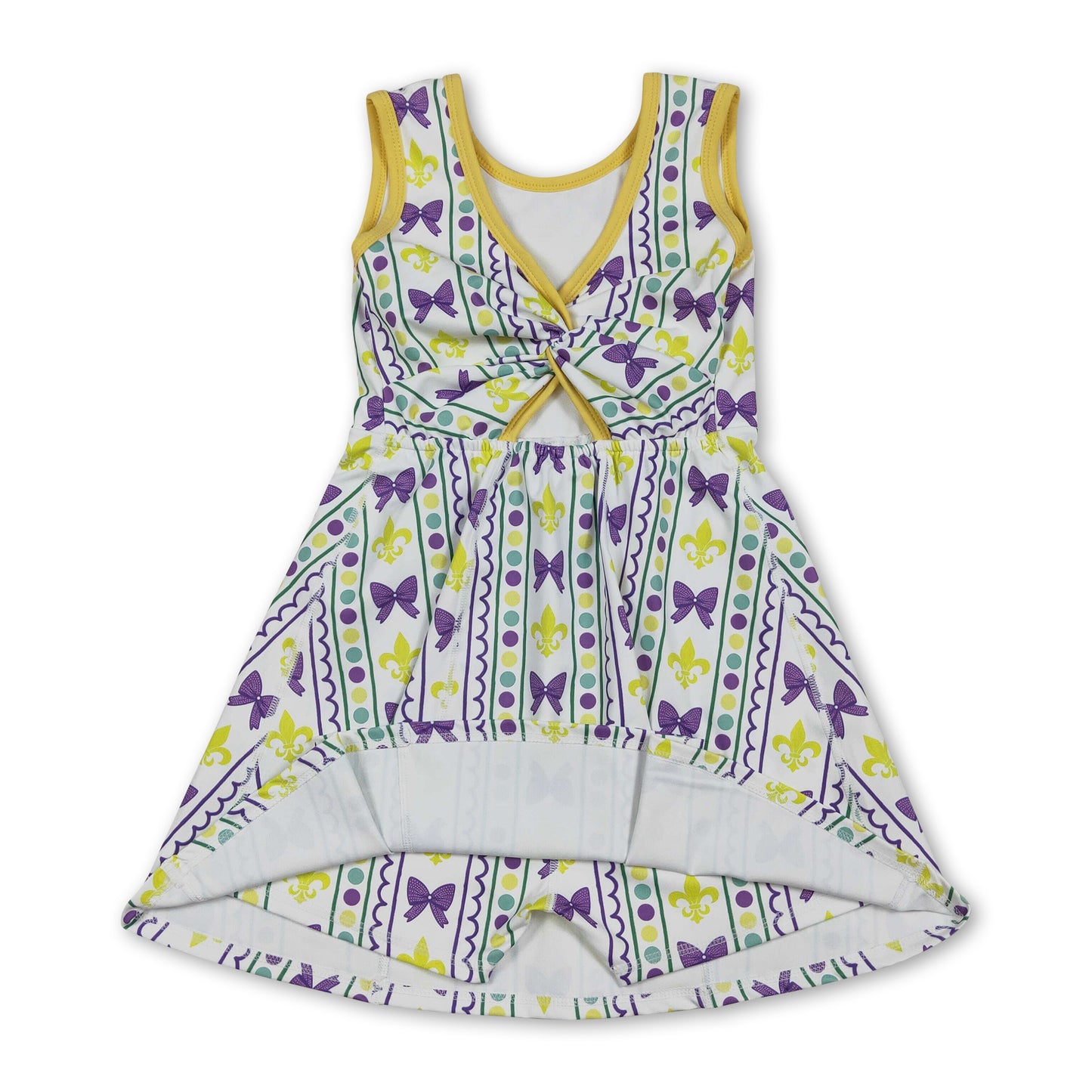 Sleeveless purple bow baby girls Mardi Gras athletic dress