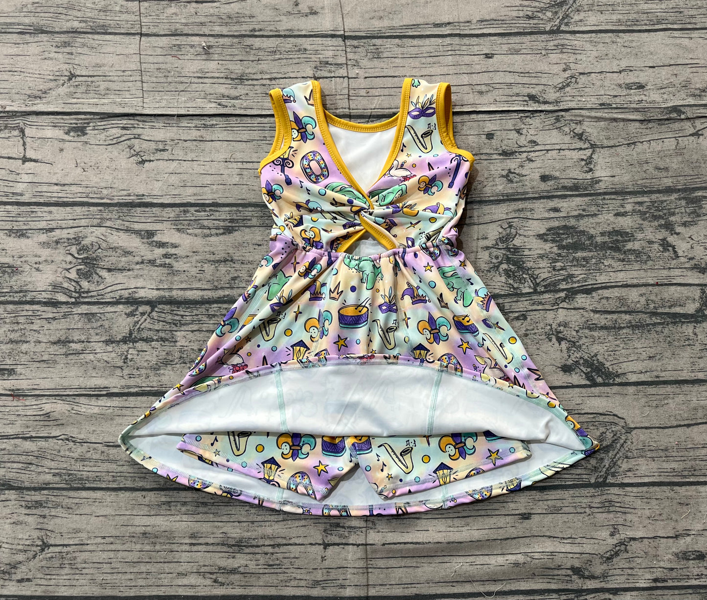 Sleeveless tie dye kids girls Mardi Gras athletic dress
