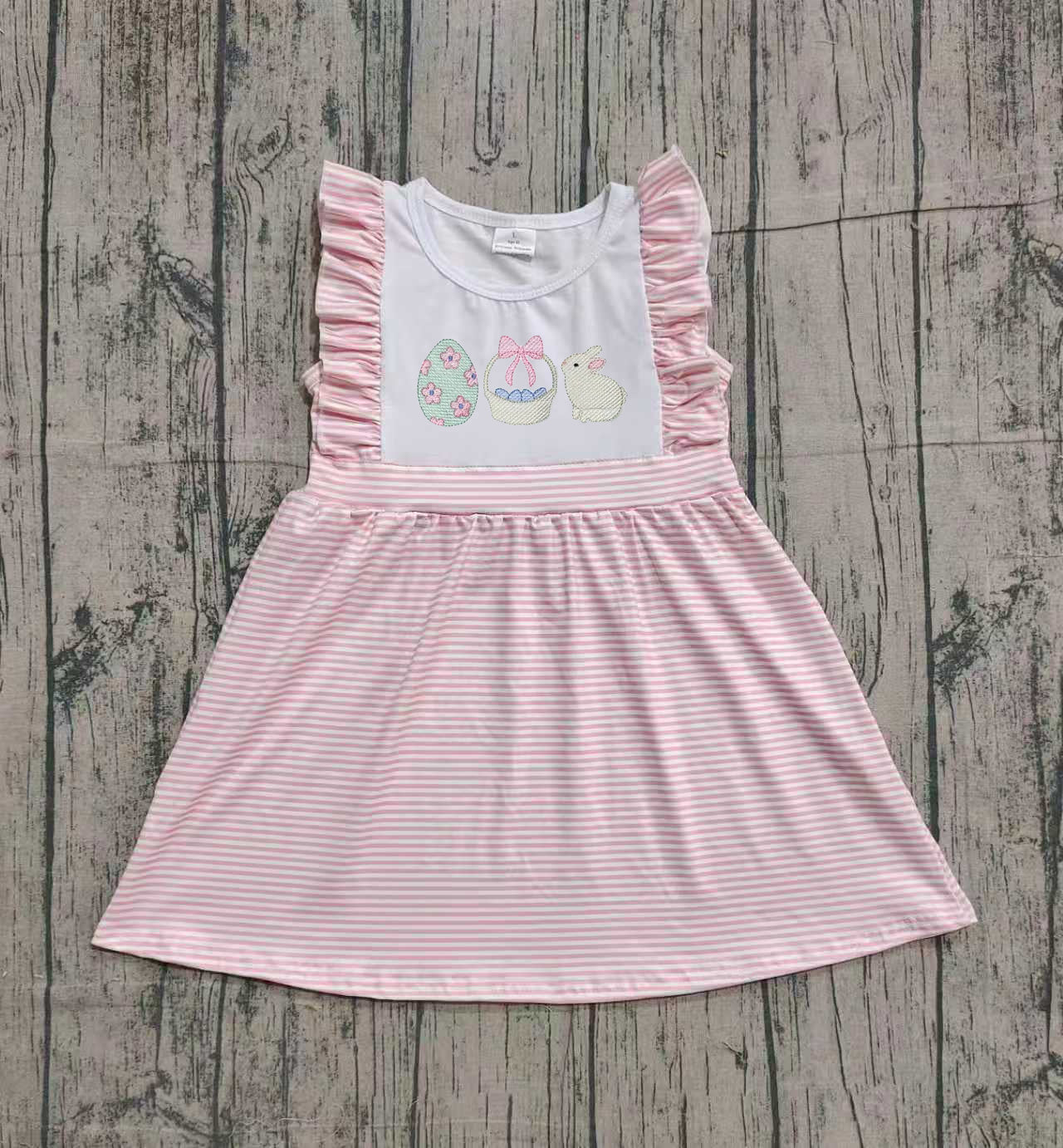 Pink stripe rabbit eggs baby girls Easter dresses