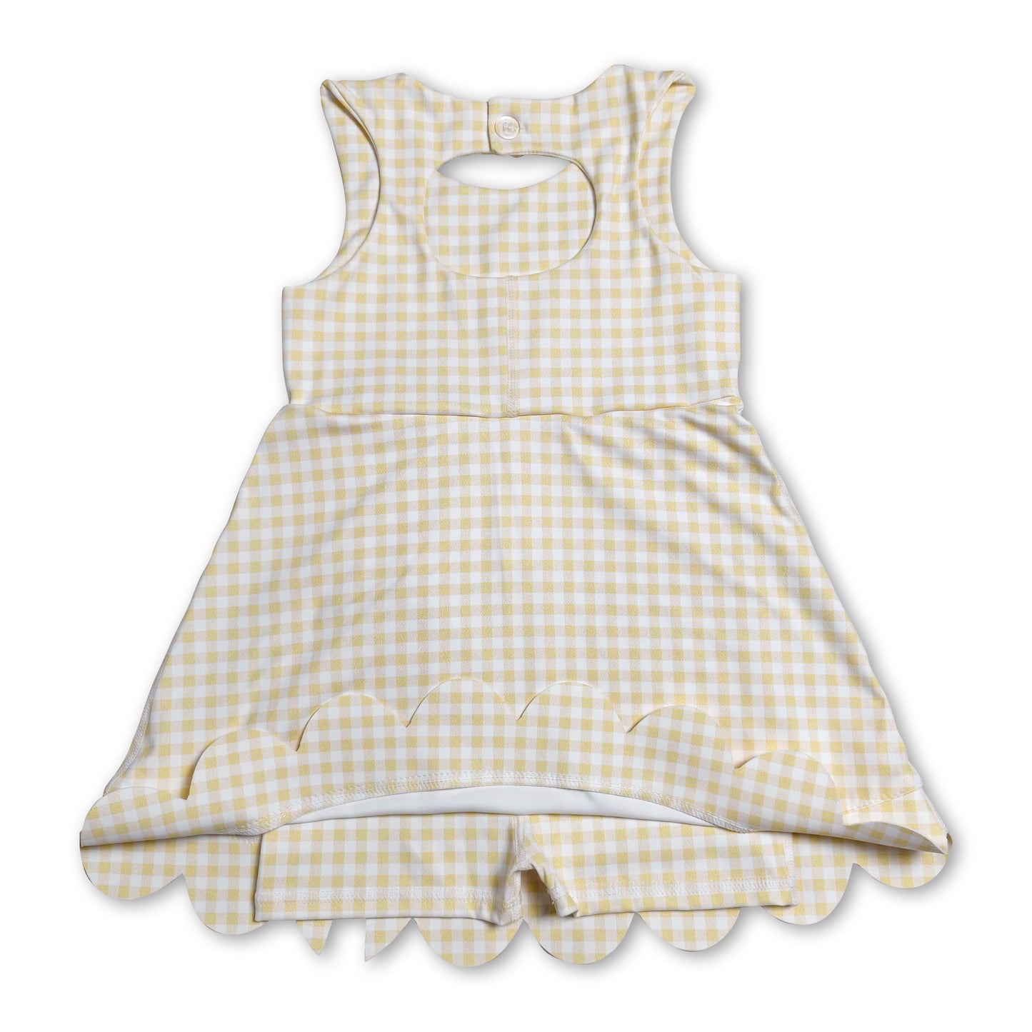 Sleeveless yellow plaid bows kids girls athletic dresses
