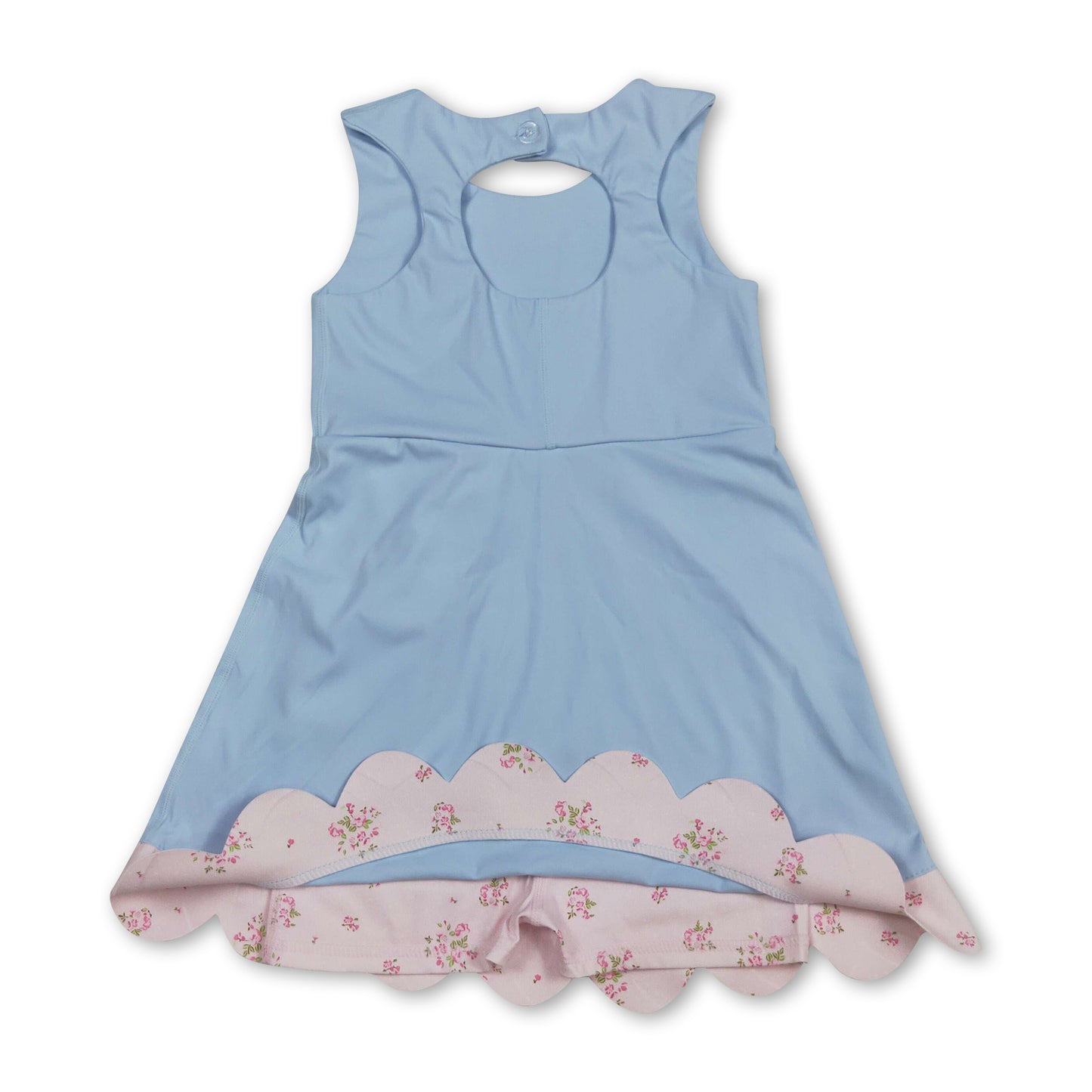 Scallop floral bow light blue kids girls summer athletic dress