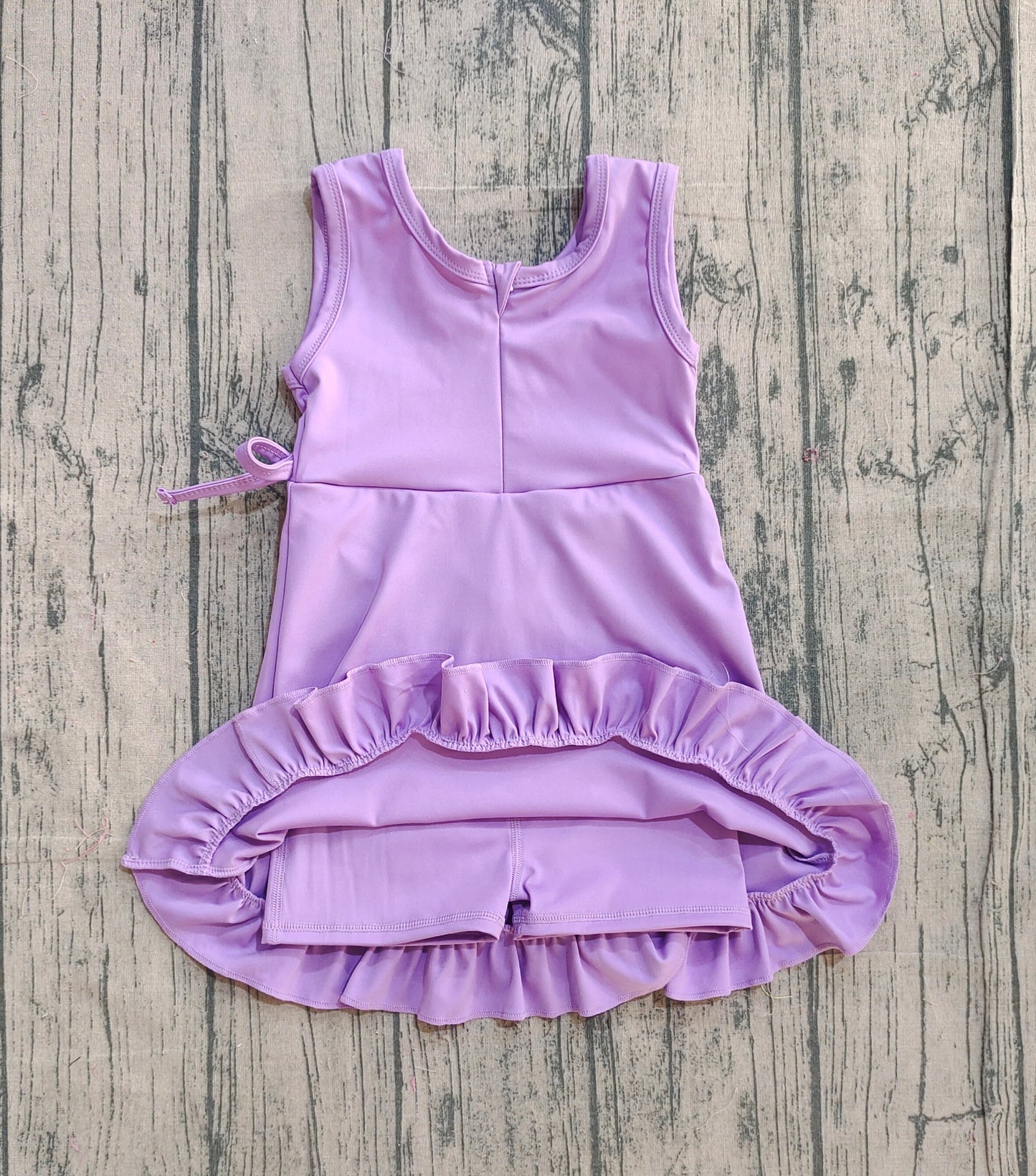 Purple sleeveless ruffle kids girls athletic dresses